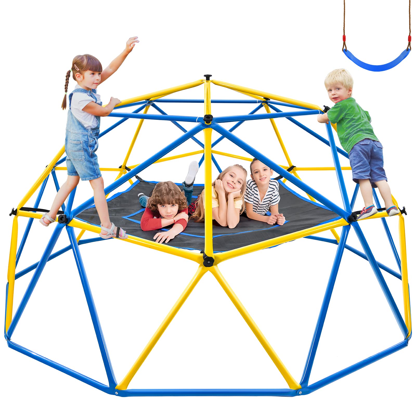 Jugader Upgraded 10FT Jungle Gym with Canopy and Swing, Climbing Dome for Kids Outdoor, Weight Capability 800LBS, Rust and UV Resistant Steel