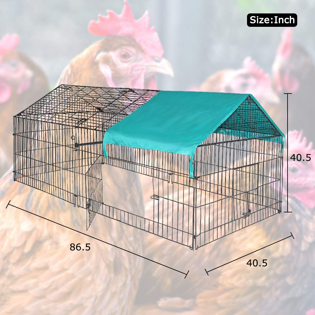 BestPet 87" x 41"Large Metal Chicken Coop Run Enclosure Pen with Waterproof Cover Outdoor Backyard Farm Cage Crate Pet Playpen Exercise Pen for Rabbit Duck Hen
