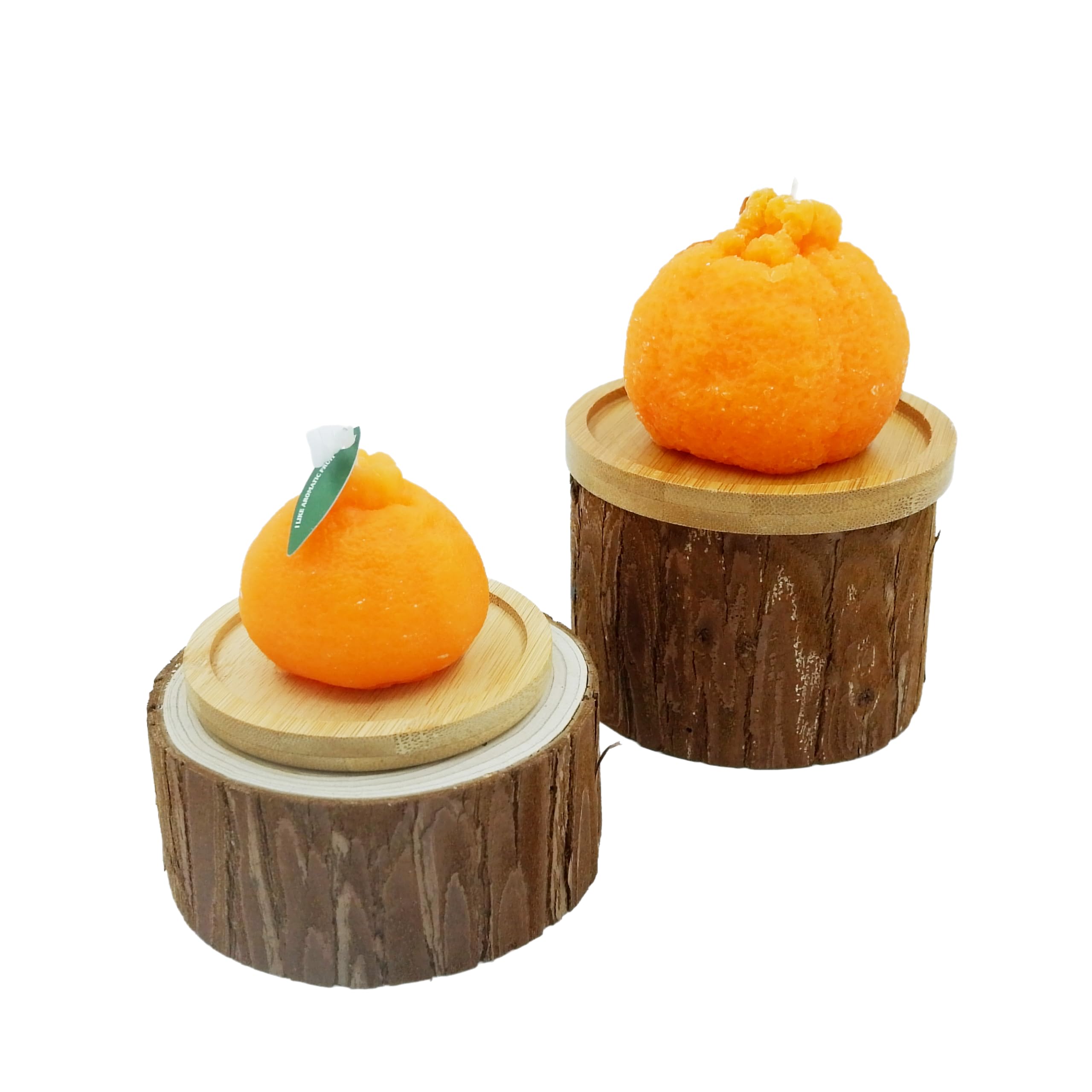 2Pcs Orange Shaped Candles Scented 2Pcs Bamboo Candlestick Tray,Cute Decorative Soy Candle,Handmade Smokeless Candles,Home Decoration Aesthetic Candle,Photo Prop,Valentine,Novelty Candles Birthday