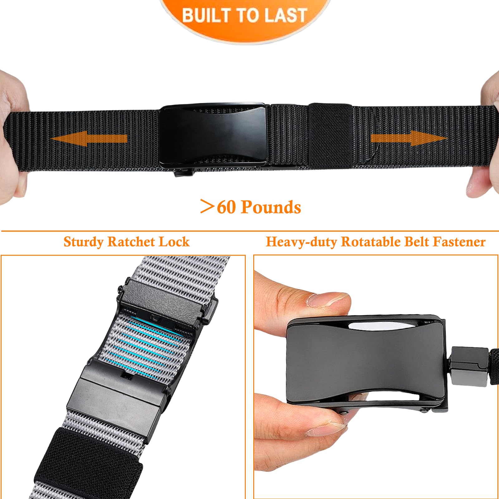 Bakurok Mens Belts Reversible 2 in 1 Web Nylon Ratchet Belts for Men Gift Golf Hiking Hunting 1.38" with Automatic Slide Buckle