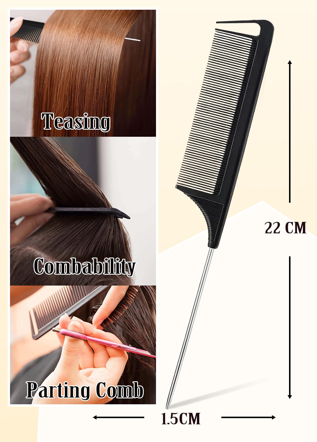 Slick Back Hair Brush, Wax Stick for Hair 4Pcs, Non-Greasy Hair Wax Stick for Flyaways & Wigs Hair Tamer Styling, Teasing Brush for Loose Hair, Rat Tail Combs for Separation, Edge Brush for Finishing