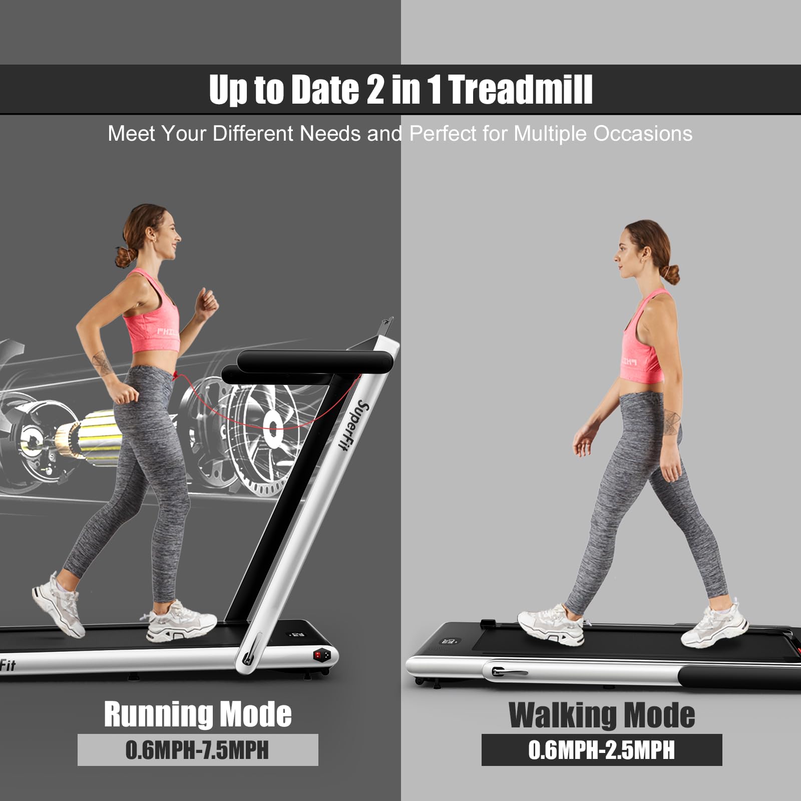 Goplus 2 in 1 Folding Treadmill, 2.25HP Superfit Under Desk Electric Treadmill, Installation-Free with Remote Control, APP Control and LED Display, Walking Jogging for Home Office