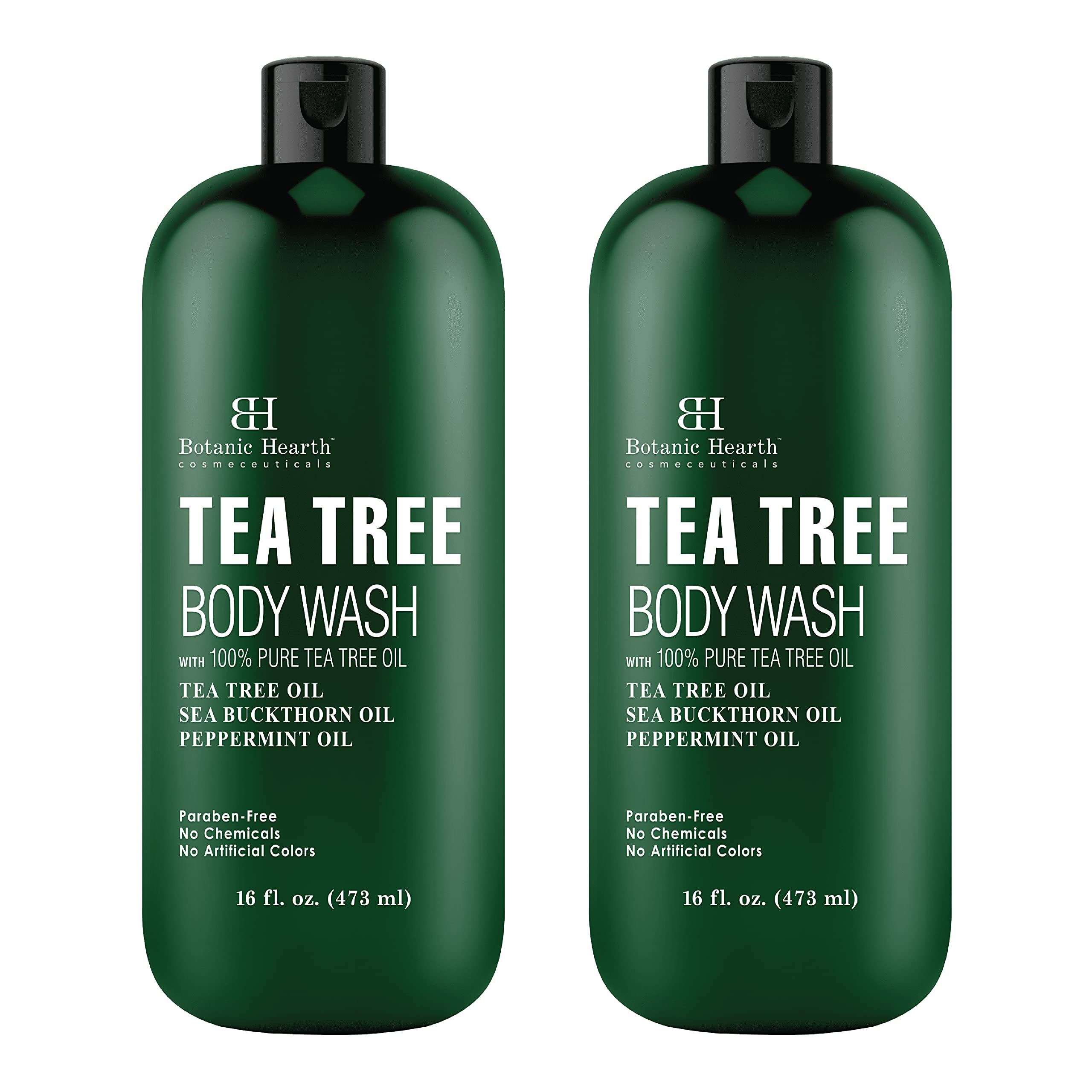 Botanic Hearth Tea Tree Body Wash with peppermint oil| for Men and Women 16 fl. oz. Pack of 2