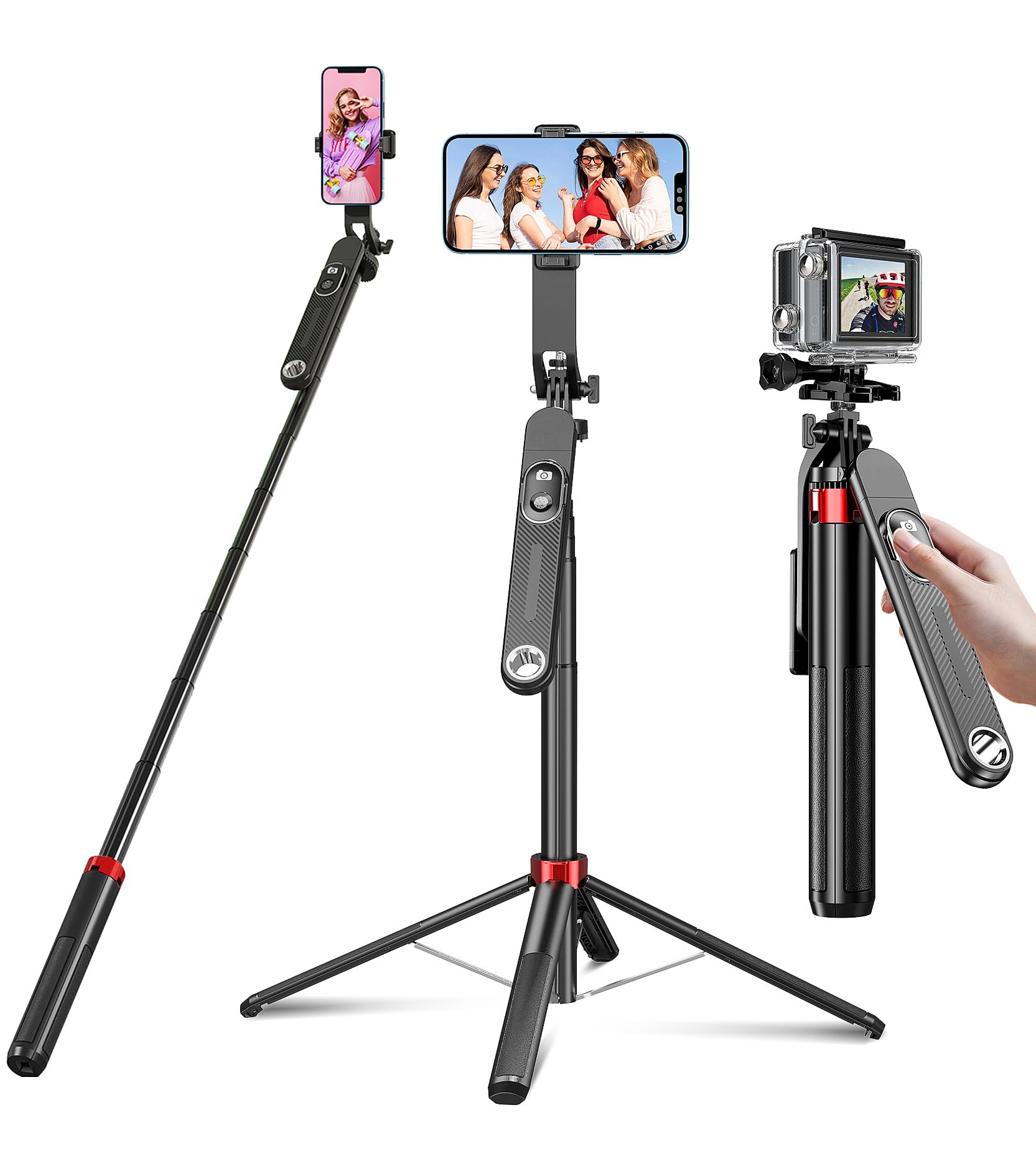 Huryfox Selfie Stick Phone Tripod - 71 inch Tall Cell Phone Holder with Detachable Wireless Remote, Phone Stand for Recording, Video and Picture, Compatible with iPhone, Android Phone, Camera & Gopro