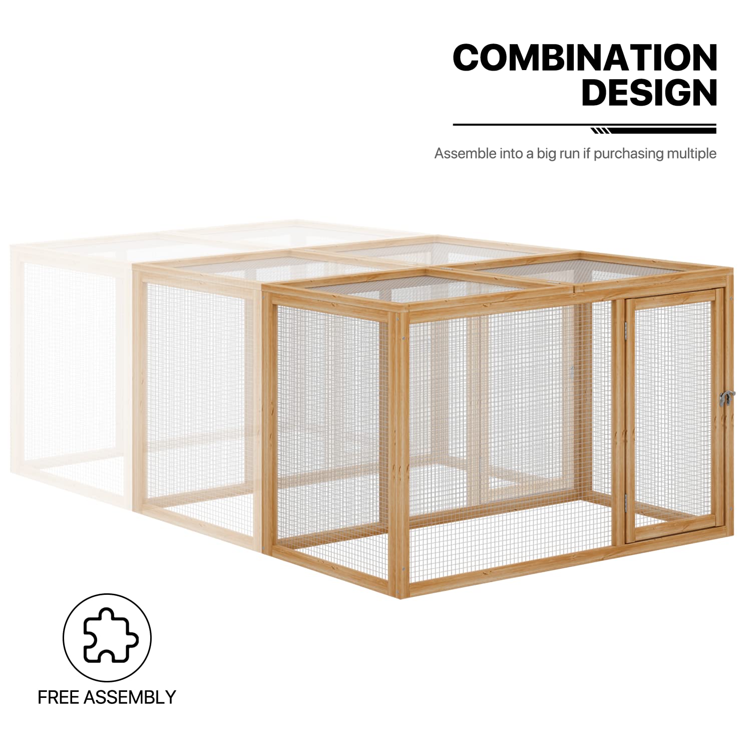 MoNiBloom Chicken Run for Yard Wood Chicken Cage Rabbit Hutch Bunny Pen with Openable Roof and Side Door, Outdoor Lockable Duck Coop Small Animal Habitat Enclosure Hen Coop Add-Ons, 45 x 24 x 28 inch