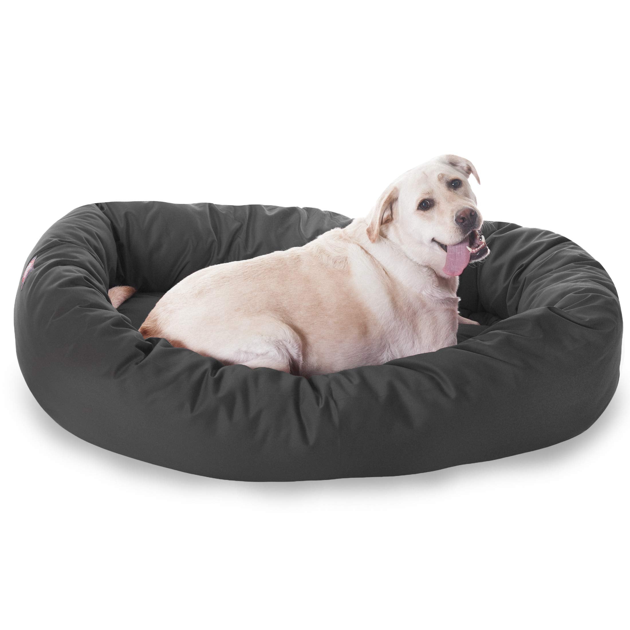 Majestic Pet 52 Inch Bagel Calming Dog Bed Washable – Cozy Soft Round Dog Bed with Spine Support for Dogs to Rest Their Head - Fluffy Donut Dog Bed 52x35x11 (Inch) - Round Pet Bed X-Large – Gray