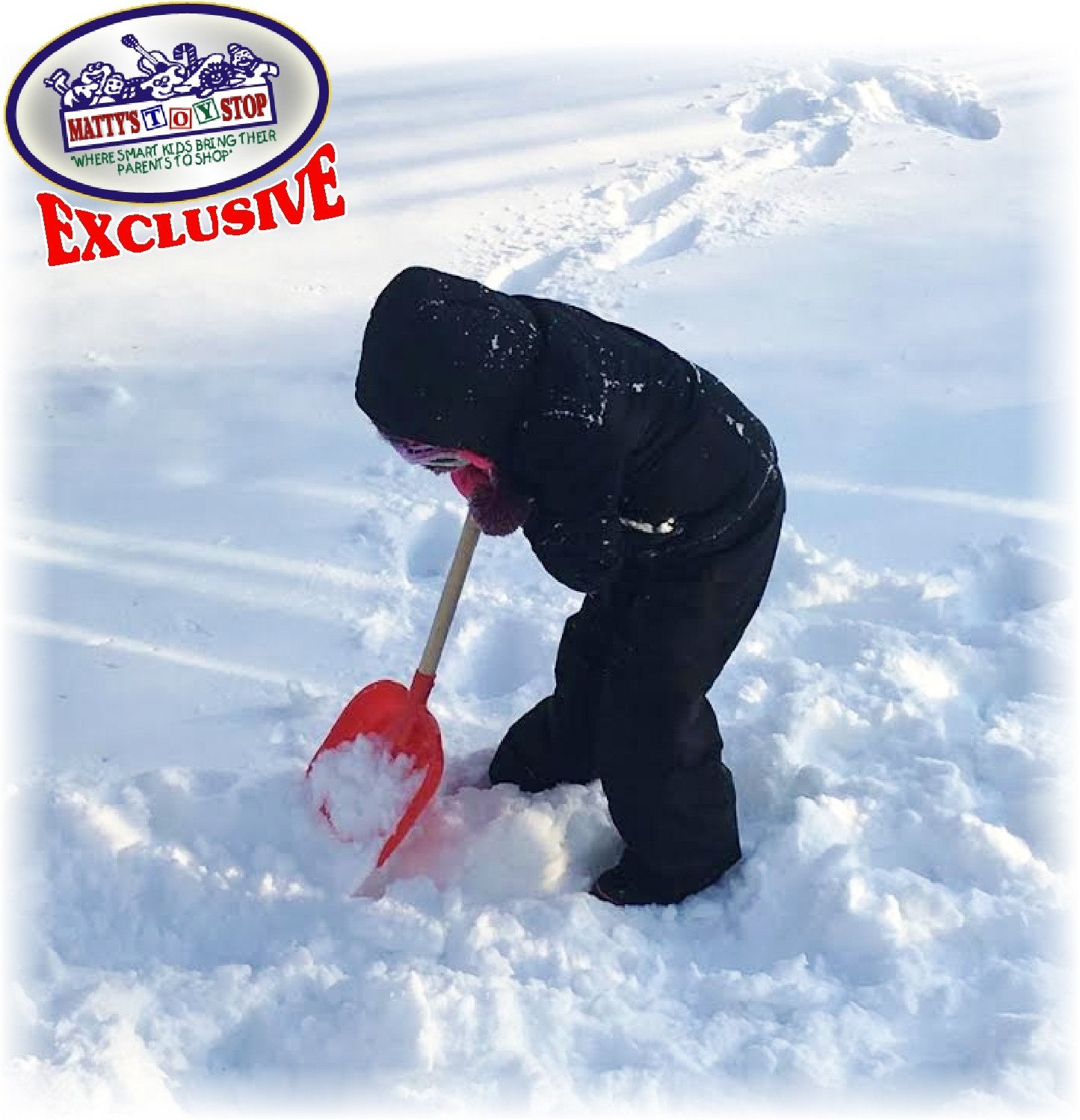 Matty's Toy Stop 28" Heavy Duty Wooden Snow Shovels with Plastic Scoop & Handle for Kids - 2 Pack (Red & Blue Swirl)
