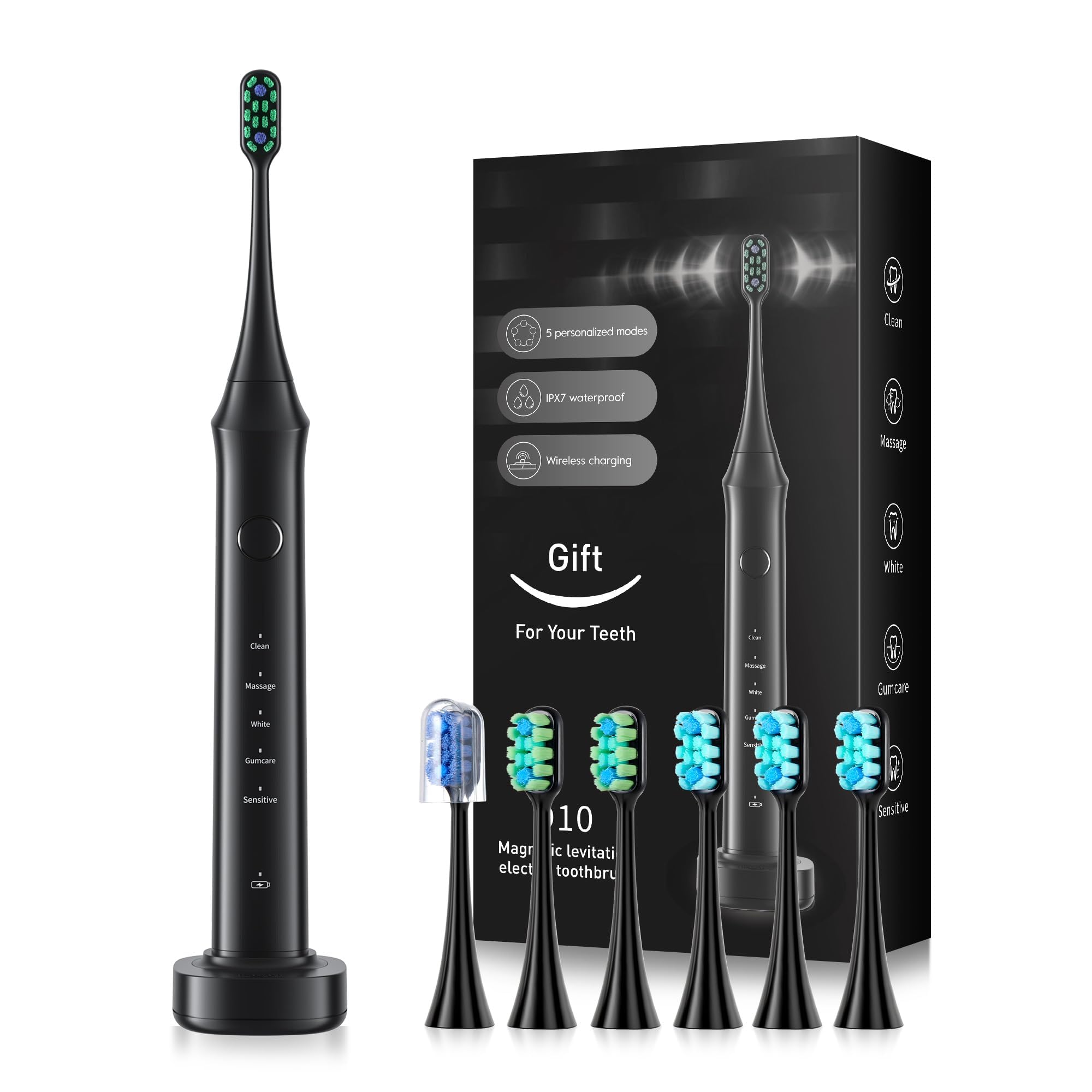 Electric Toothbrush for Adults and Kids- Sonic Toothbrush with 6 Brush Heads in 3 Types, Rechargeable Toothbrush with 5 Modes and Built-in Smart Timer, Hsa Store Eligible Items