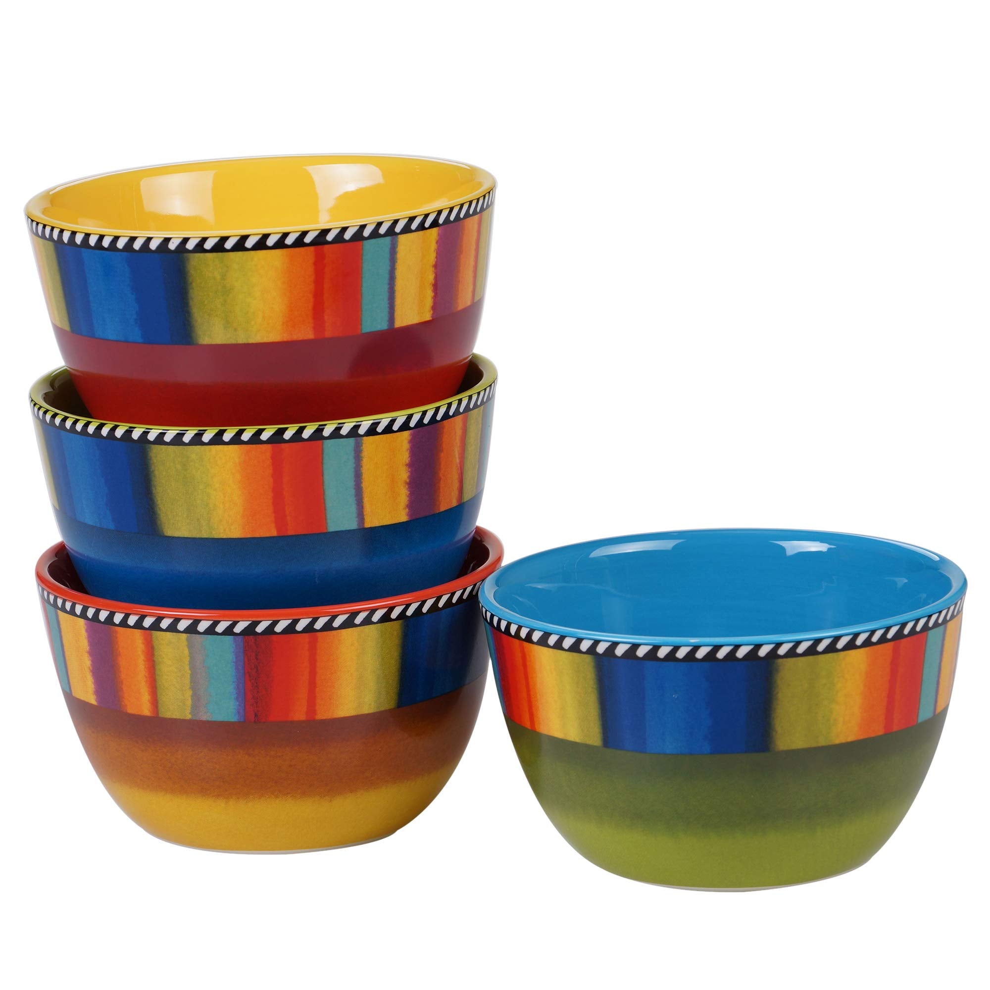 Certified International Sierra 5.25" Ice Cream/Dessert Bowl, Set of 4 Assorted Designs, Multicolored