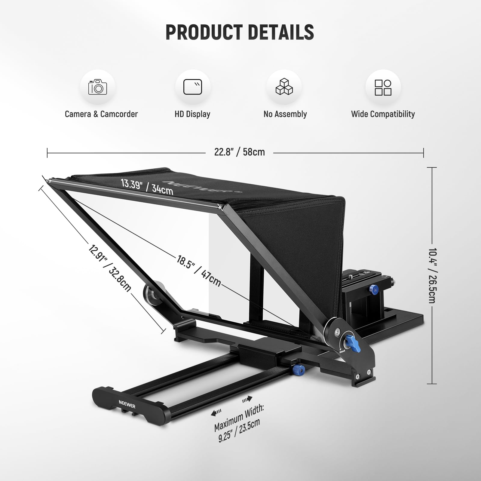 NEEWER Teleprompter X17 II with RT113 Remote/APP Control, 17" HD Beamsplitter All Metal Frame Upgraded Camera Mount QR Plate Compatible with Manfrotto 501PL iPad iPhone, Max Load 44.1Ib, Assembly Free