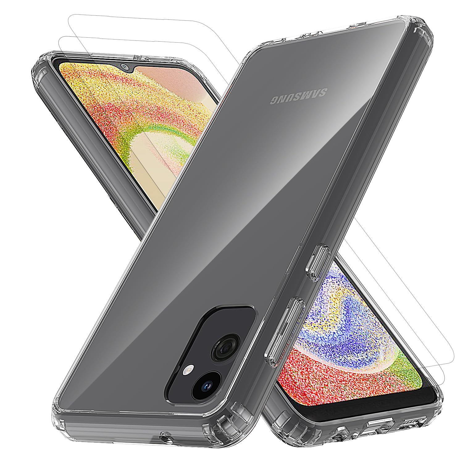 Jilivock Phone Case Cover for Samsung Galaxy A04 with 2pcs Screen Protector, Shockproof Clear TPU Case for Samsung Galaxy A04, Premium Minimalistic Phone Cover