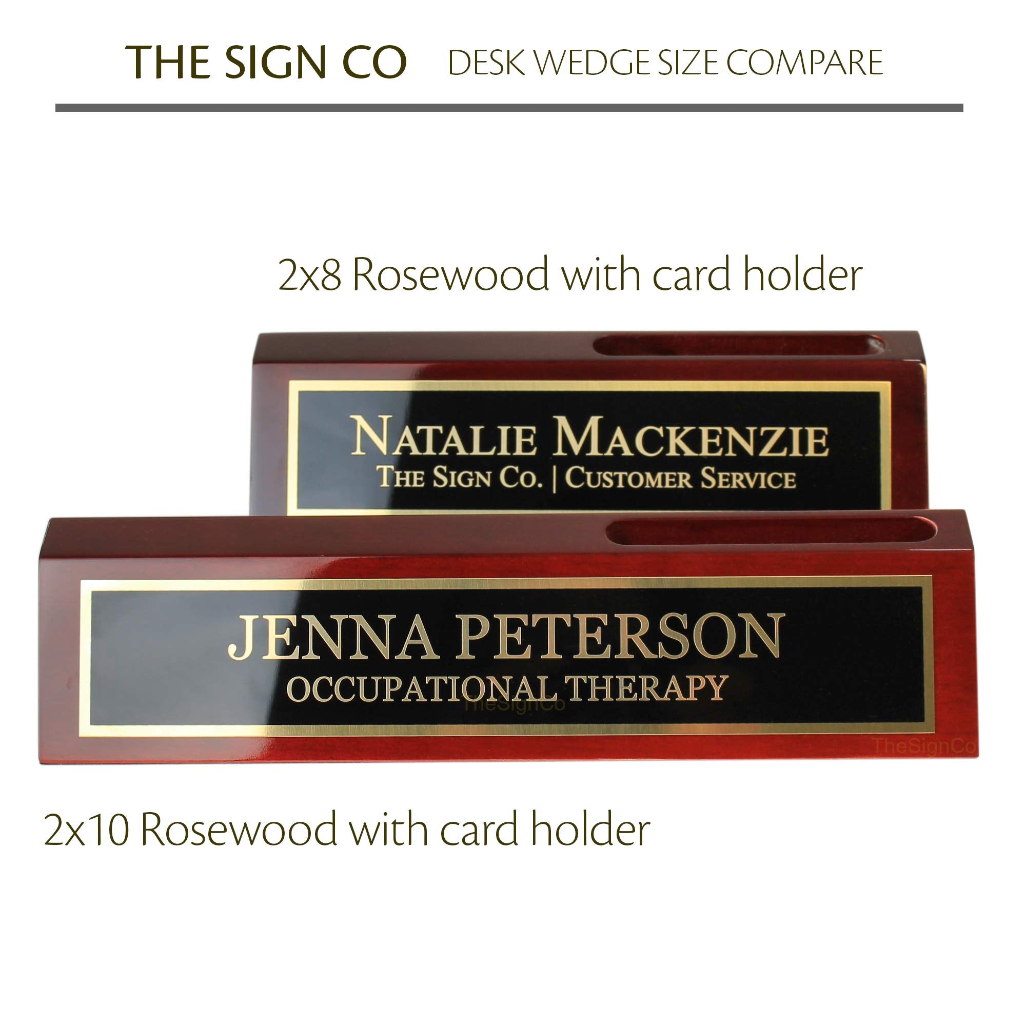 Personalized Business Desk Name Wedge - Office Name Plate for Desk - Rosewood with Card Holder- Free Engraving