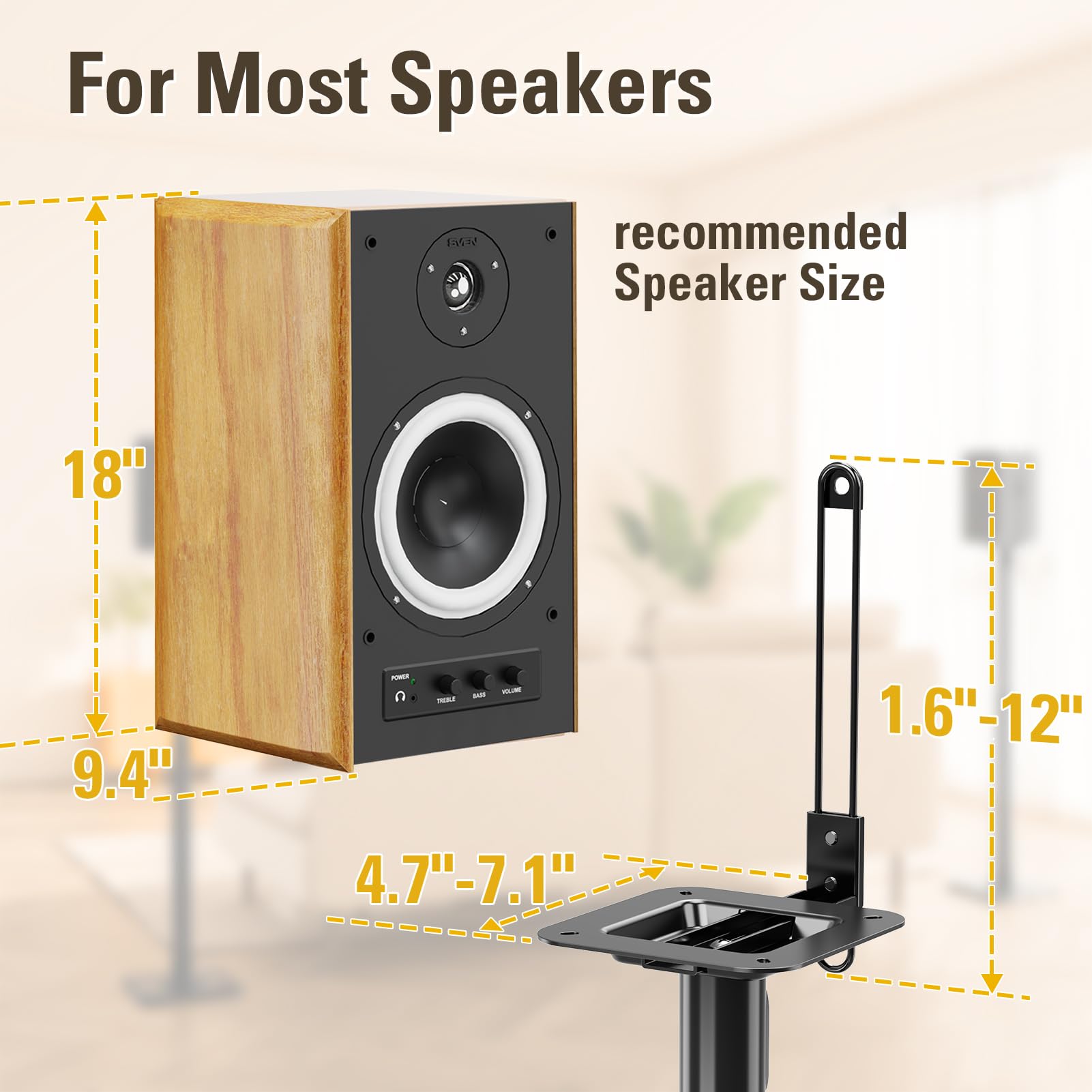 Mounting Dream Speaker Stands Height Adjustable Bookshelf Speaker Stand Pair for Universal Satellite Speakers, Set of 2 for Bose Polk JBL Sony Yamaha - 11 lbs Capacity