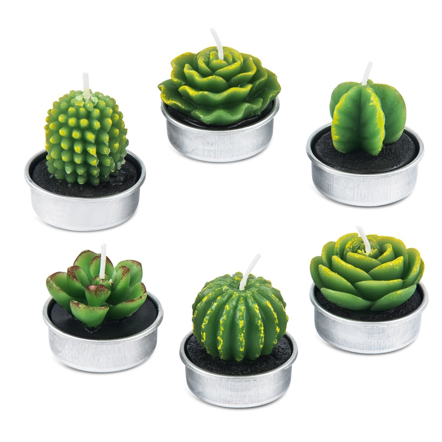 Handmade Delicate Succulent Cactus Candles for Birthday Party Wedding Spa Home Decoration(6 Packs-1)