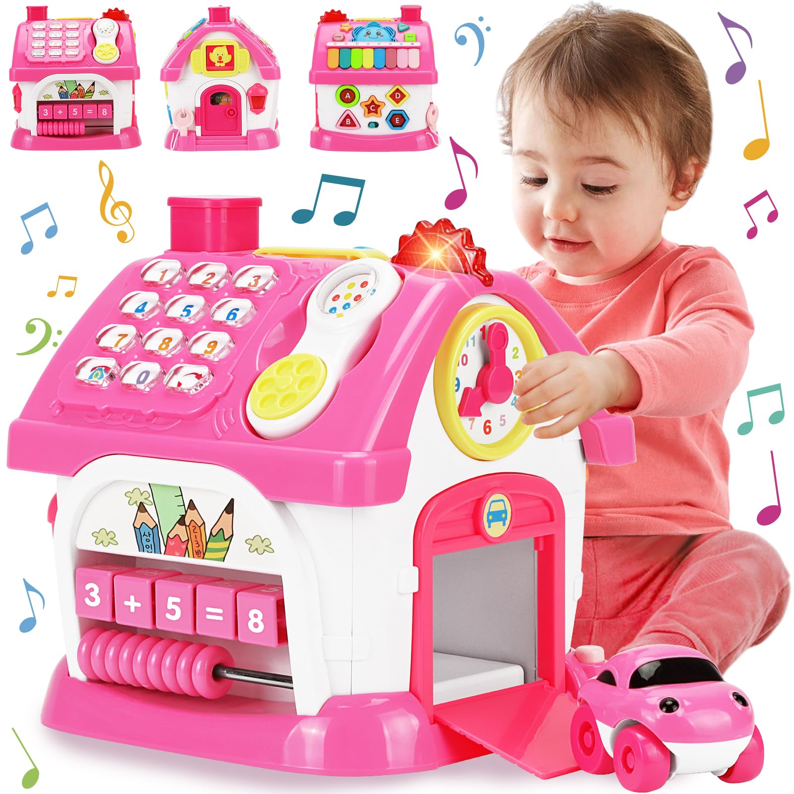 Aitbay Toys for 1 Year Old Girl Gifts: Baby Musical Toys 6-12 12-18 Months 8-in-1 Multi-Functional House - Montessori Educational Toys for Toddlers 1-3 - First Christmas 1st Birthday Gifts