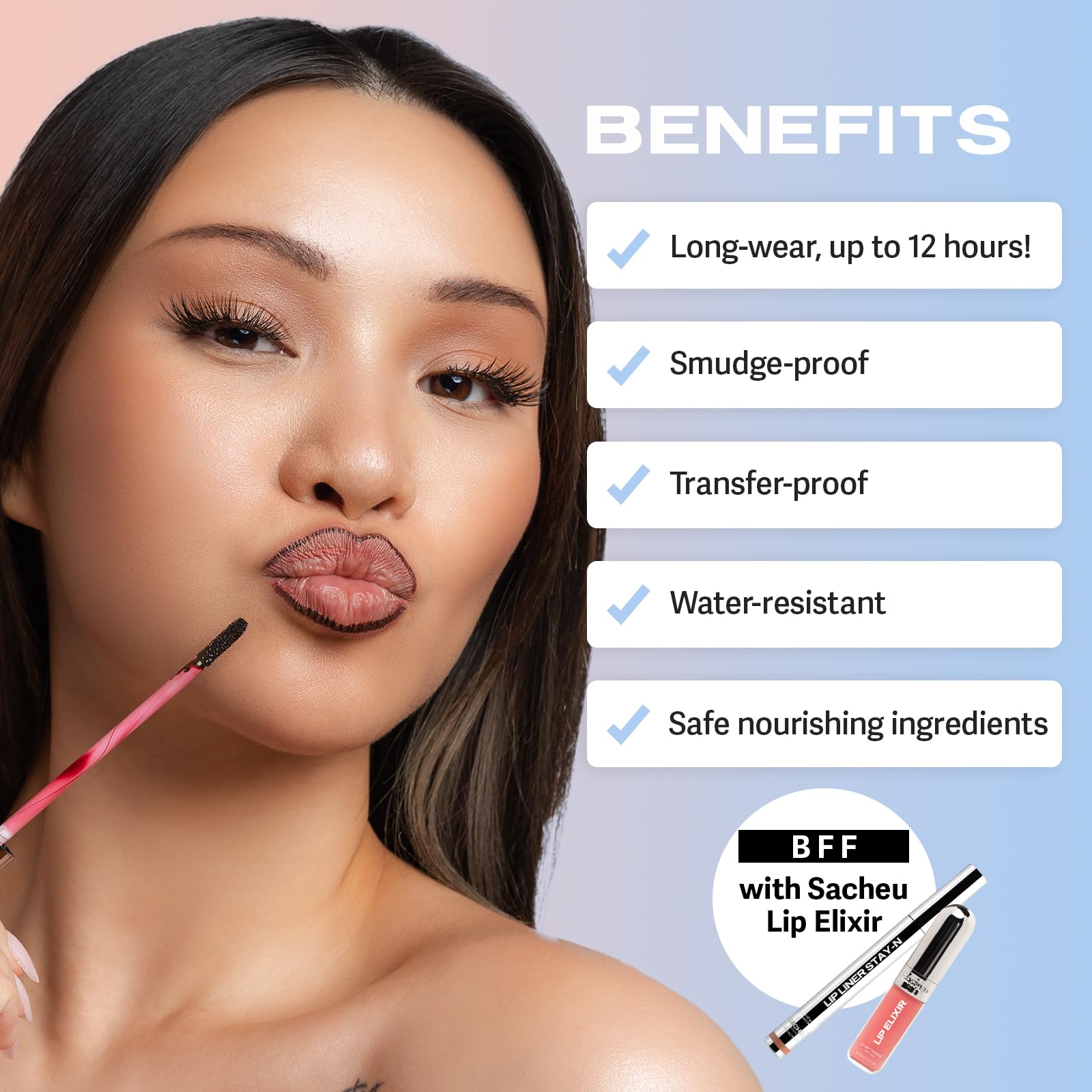 Sacheu Lip Liner Stay-N - Peel Off Lip Liner Tattoo, Peel Off Lip Stain, Long Lasting Lip Stain Peel Off, Infused with Hyaluronic Acid & Vitamin E, For All Skin Types, p-INKED