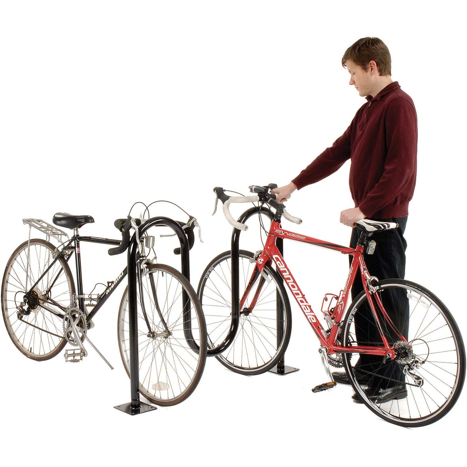 Global Industrial 41" L Wave Bike Rack, Black, Flange Mount, 5-Bike Capacity, Powder Coated Steel, Black, Commercial Bike Rack for Stores, Parks & Schools