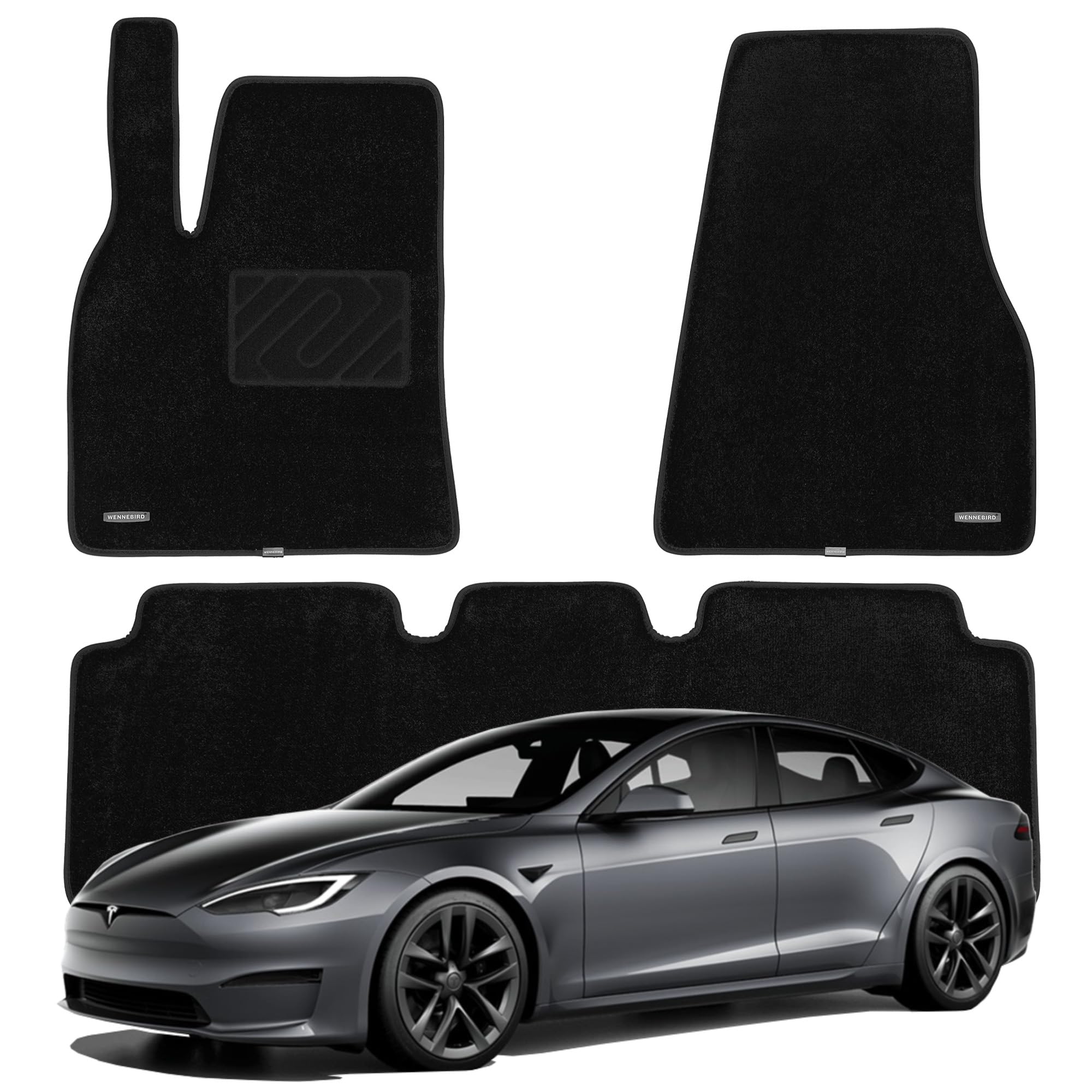 WENNEBIRD Superior Carpet Floor Mats for 2012-2020 Tesla Model S, Premium All Weather Anti-Slip Waterproof Floor Liners, 0.6 Inch Thickness Rugs, Car Interior Accessories - 3pc