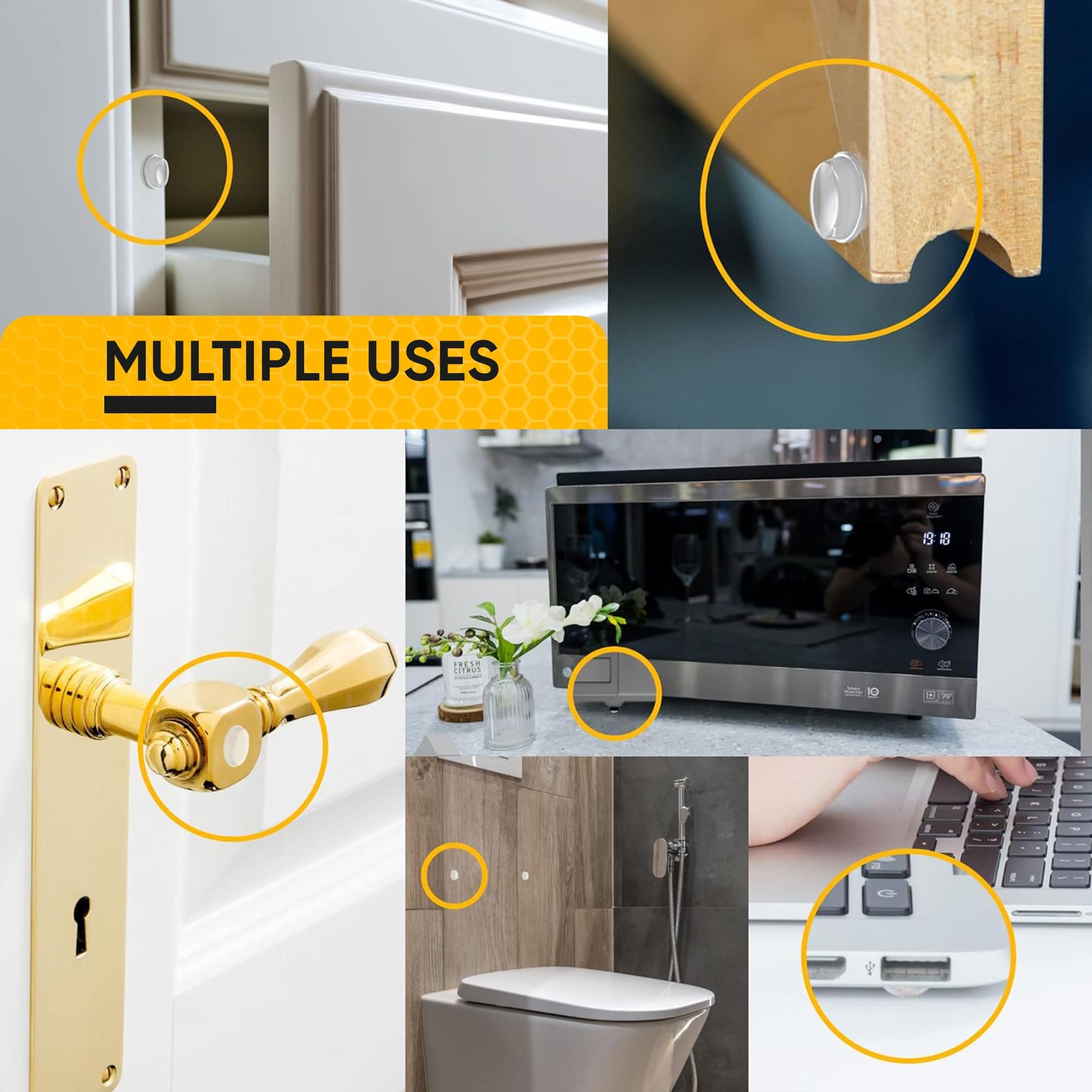 Vellax 128 & 64 Clear Cabinet Door Bumpers - 1/2 Inch Self Adhesive Rubber Stoppers for Drawers, Damp Pads Cupboards, Cutting Boards, Glass Tops, Picture Frames