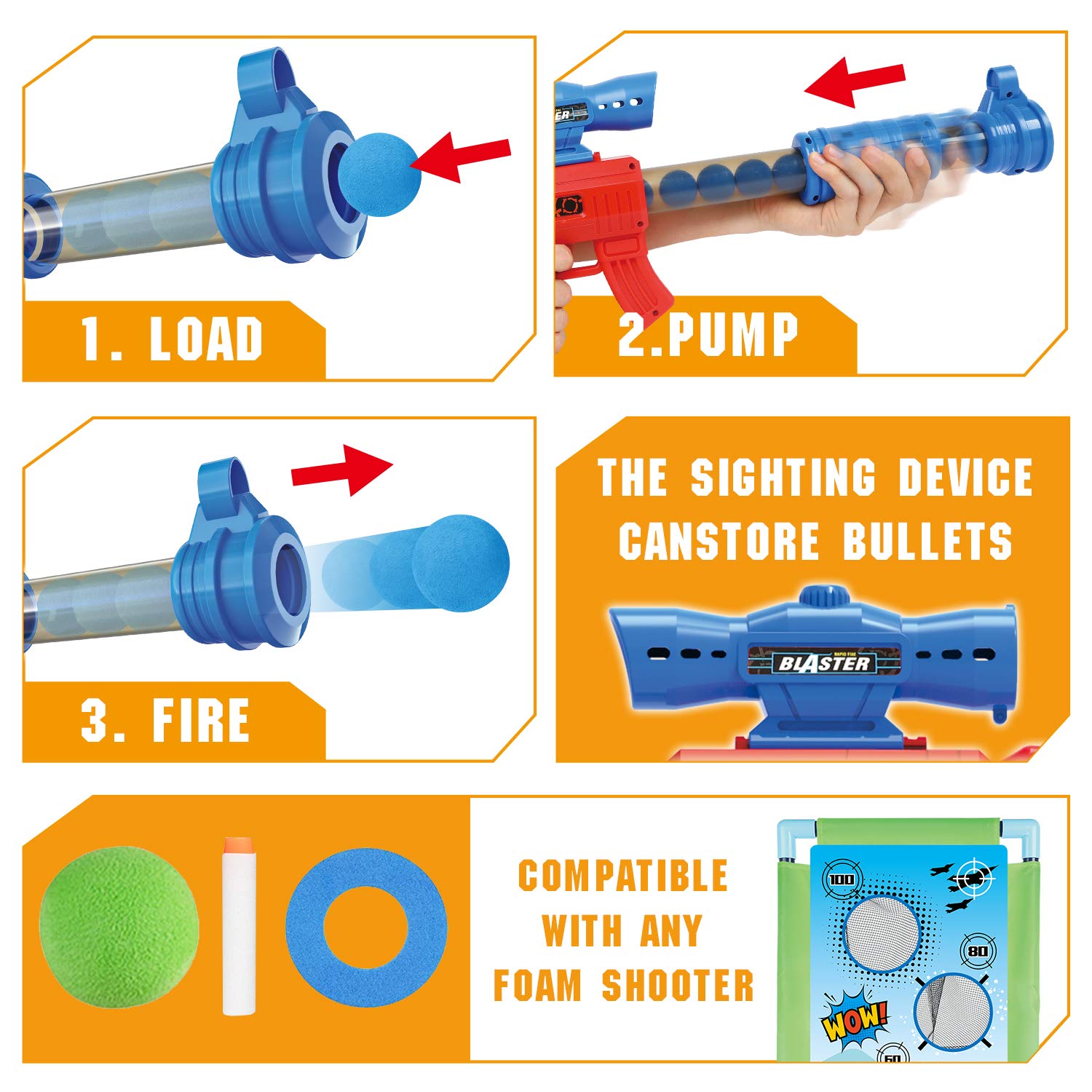 SpringFlower Shooting Game Toy for 5 6 7 8 9 10+ Years Olds Boys,2pk Foam Ball Popper Air Toy Guns with Standing Shooting Target,24 Foam Balls, for Kids