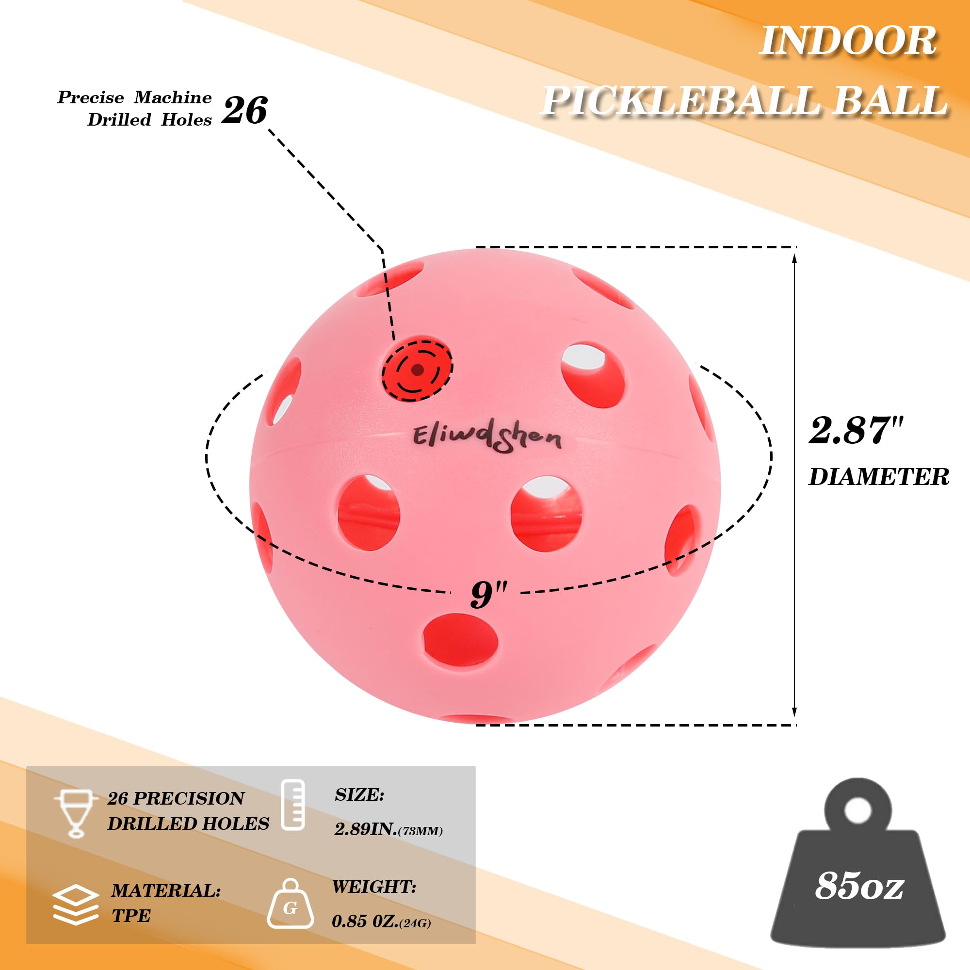 Eliwdshen 26 Holes Pickleballs 6 Pack Set Indoor for Pickle-Ball Game, Pickleball Equipment for Pickle Ball Lovers, Men, Women with Bag(Pink)