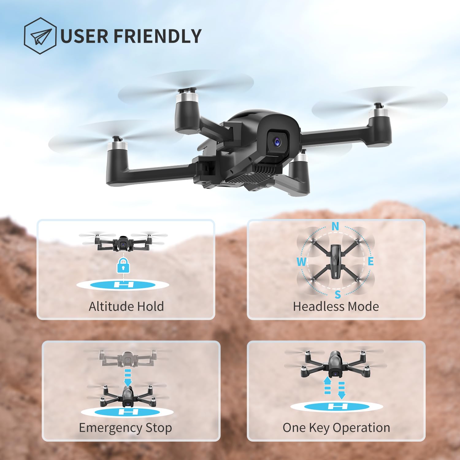 TENSSENX GPS Drone with 4K Camera for Adults, TSRC A6 Foldable RC Quadcopter with Auto Return, Follow Me, Optical Flow, Waypoint Fly, Circle Fly, Headless Mode, Altitude Hold, 46 Mins Flight Time