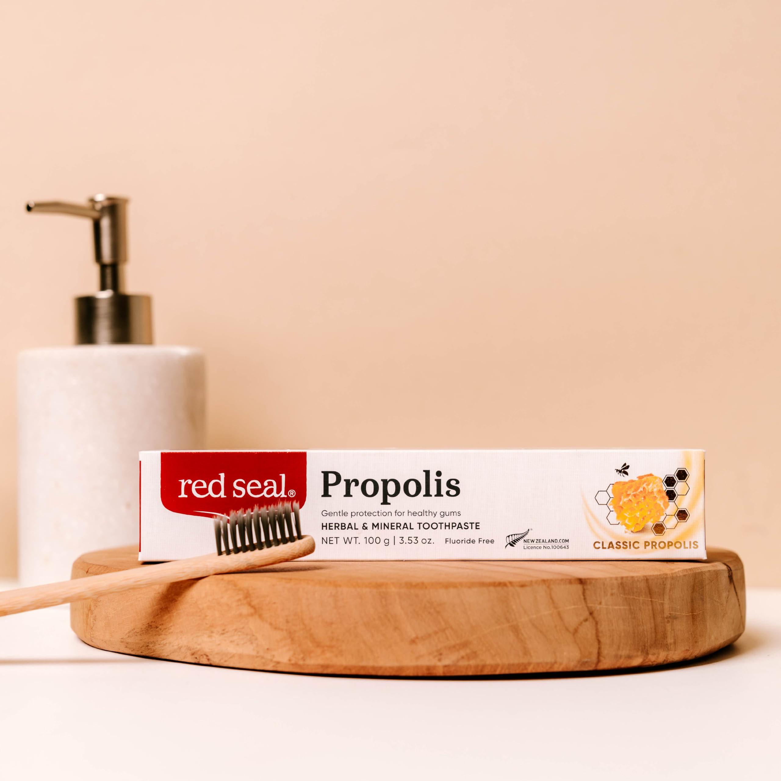 Red Seal Propolis Herbal & Mineral Natural Toothpaste - Fluoride Free, Organic Toothpaste, NATRUE Certified Natural - Natural Gum Health and Oral Hygiene, Prevents Plaque, Vegan, Cruelty-Free, 3.53 oz