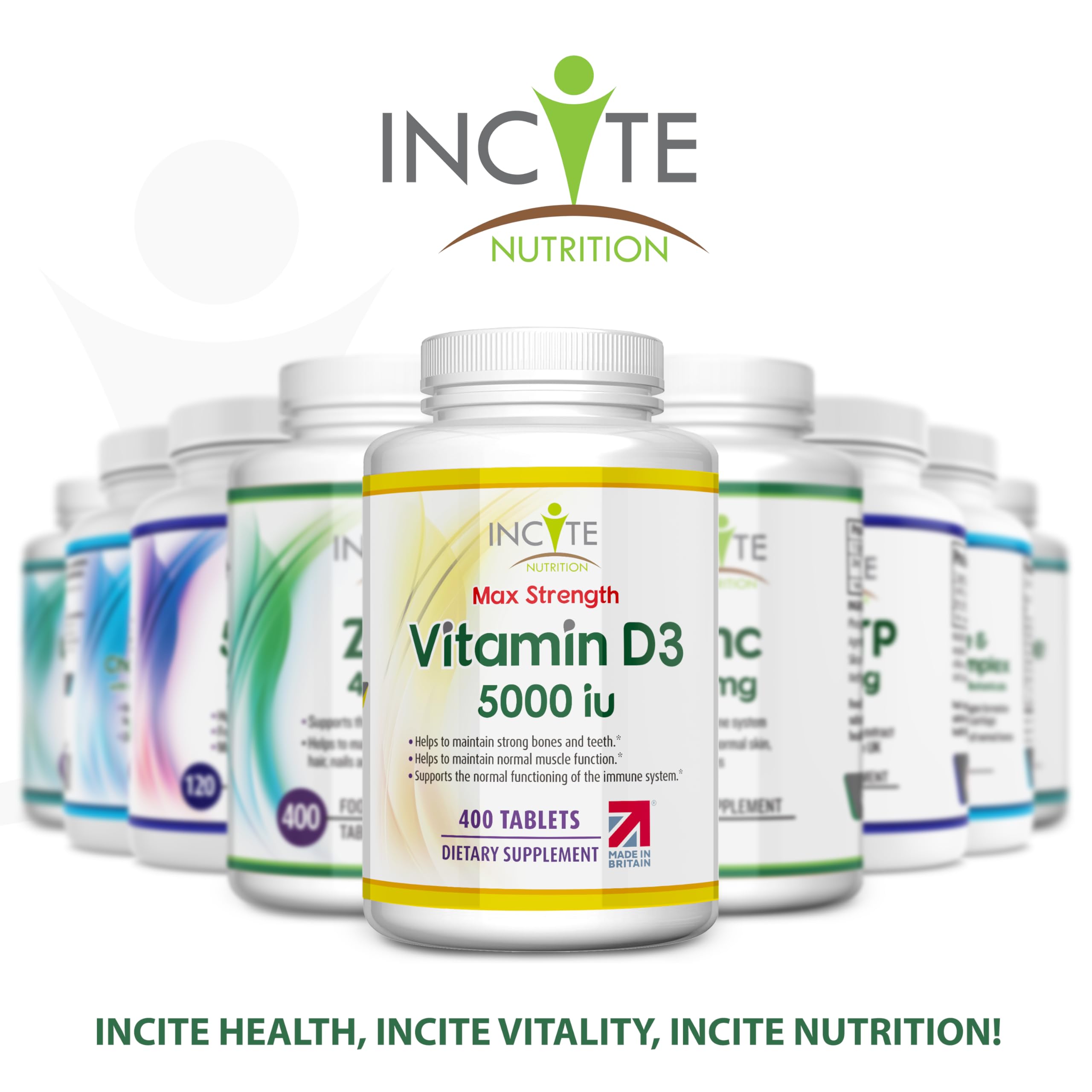 Incite Nutrition Vitamin D 5000 iu - 400 Premium Vitamin D3 Easy-Swallow Micro Tablets - One a Day High Strength Cholecalciferol VIT D3 5000iu - Vegetarian Supplement - Made in The UK