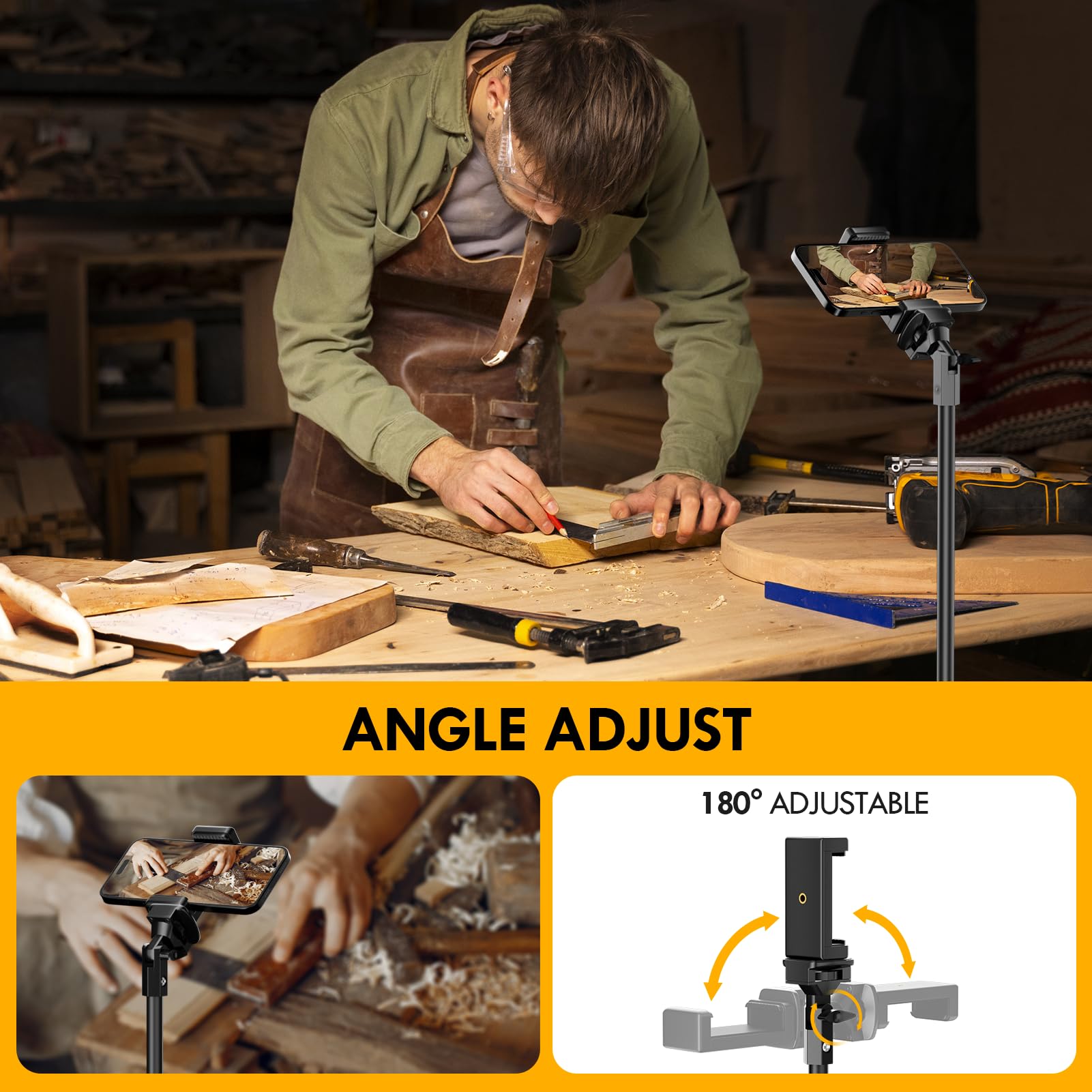 EMART 52’’ Cell Phone Tripod Stand for iPhone, Adjustable Floor Cellphone Tri Pod Holder with Remote, Portable Smartphone Compact Travel Selfie Stick for Video Recording Camera Ring Light Filming