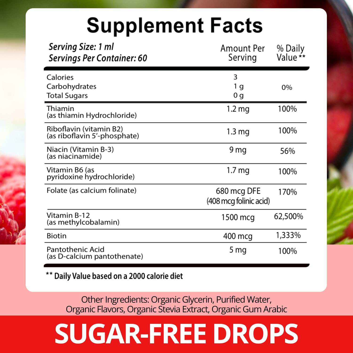 Vegan Vitamin B12 with B Complex 20000 mcg- Extra Strength for Men and Women- Raspberry Liquid Drops| USA Made, B1, B2, B3, B5,B6, Biotin, Folic Acid & B12 Sublingual Methylcobalamin | 4 Months Supply