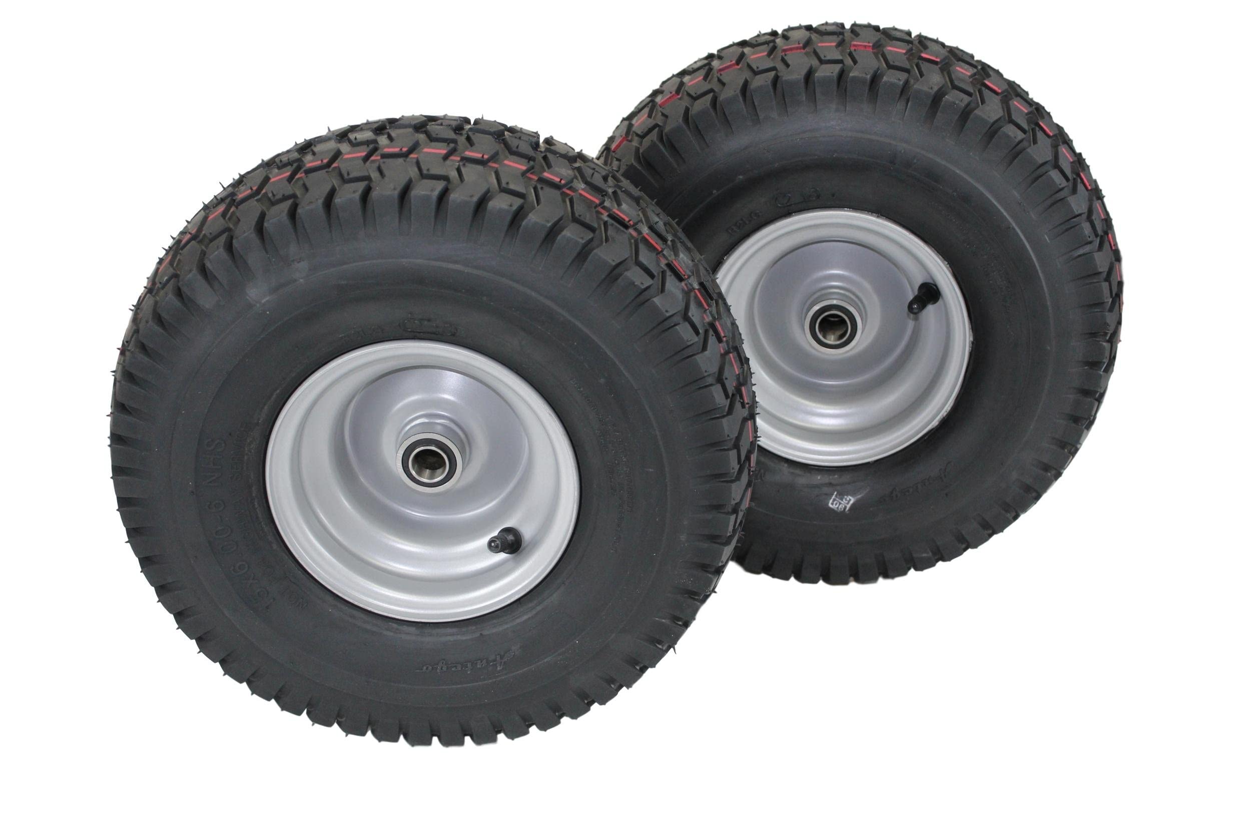 Antego Tire & Wheel (Set of 2) 15x6.00-6 Tire and Wheel Assemblies, ATW-001, 4 Ply Turf Tires, .75" Precision Ball Bearings, Poulan/Husqvarna Mower Front Tires, and Honda Lawn Mower Tires 15x6.00-6