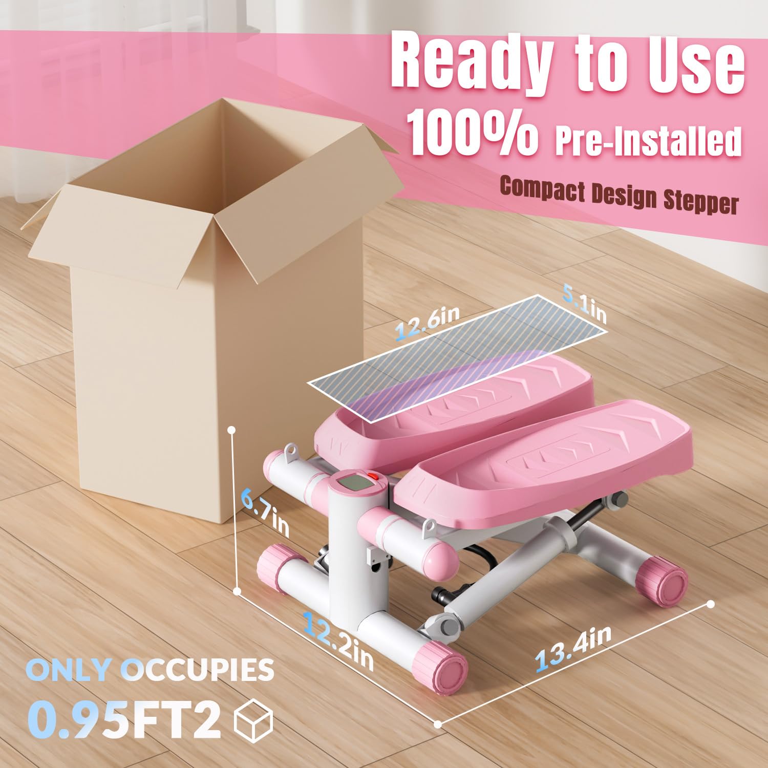 VitalLeap Steppers for Exercise at Home, Adjustable Resistance Stair Steppers for Women with Arm Training Bands, 10DB Super Quiet Mini Steppers with 350LBS Loading Bearing Home Fitness Equipment