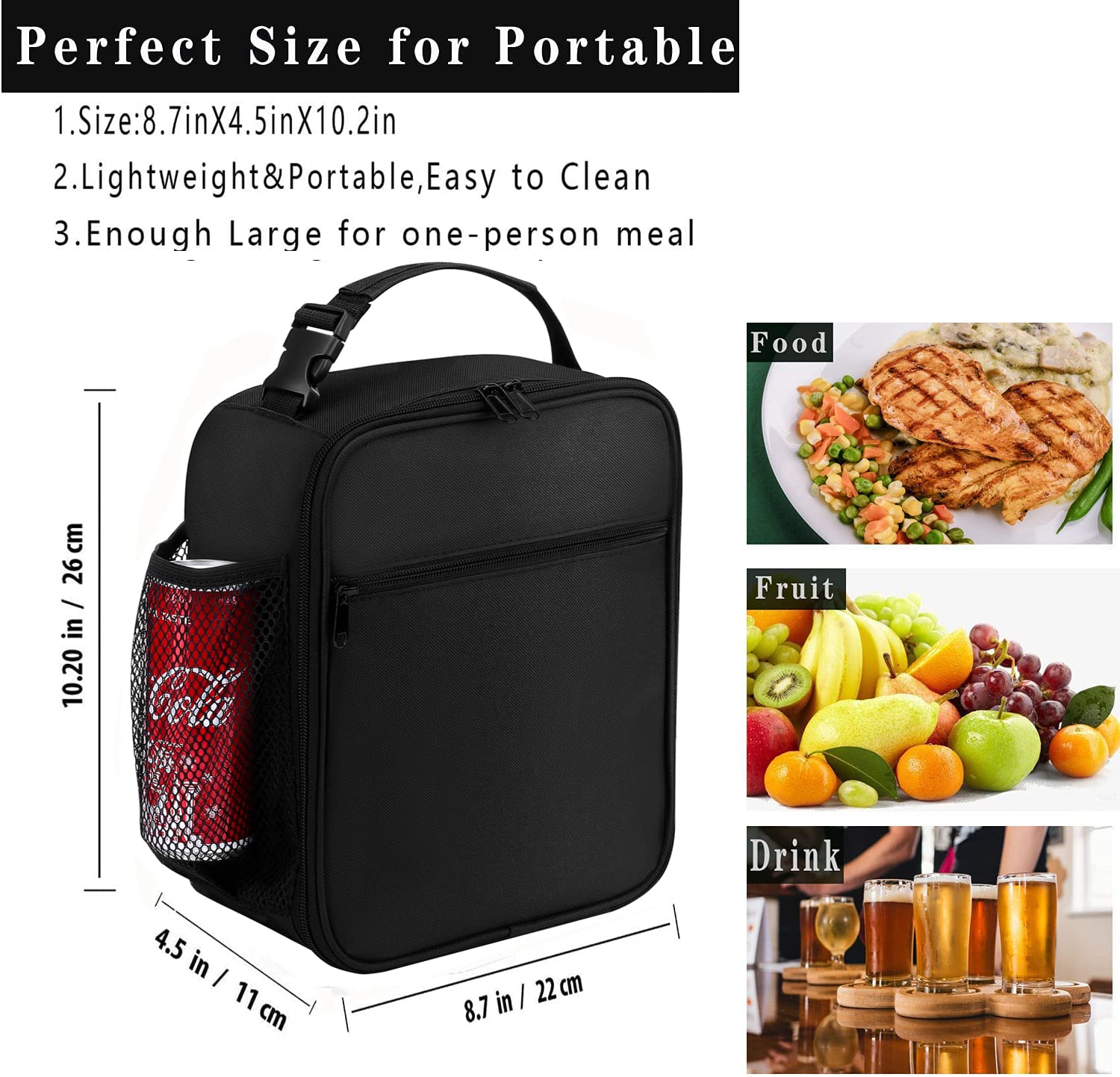 ZM-YOUTOO Lunch Box for Men - Reusable Lunch Bag Men Adult Women- Insulated Small LunchBox (Black)