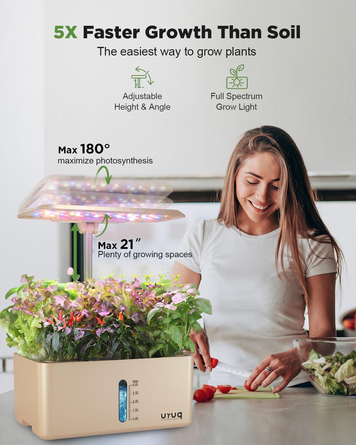 URUQ Hydroponics Growing System Garden: 8 Pods Indoor Herb Garden with Grow Light Plants Germination Kit Quiet Automatic Hydroponic Height Adjustable - Gardening Gifts for Women Kitchen Black