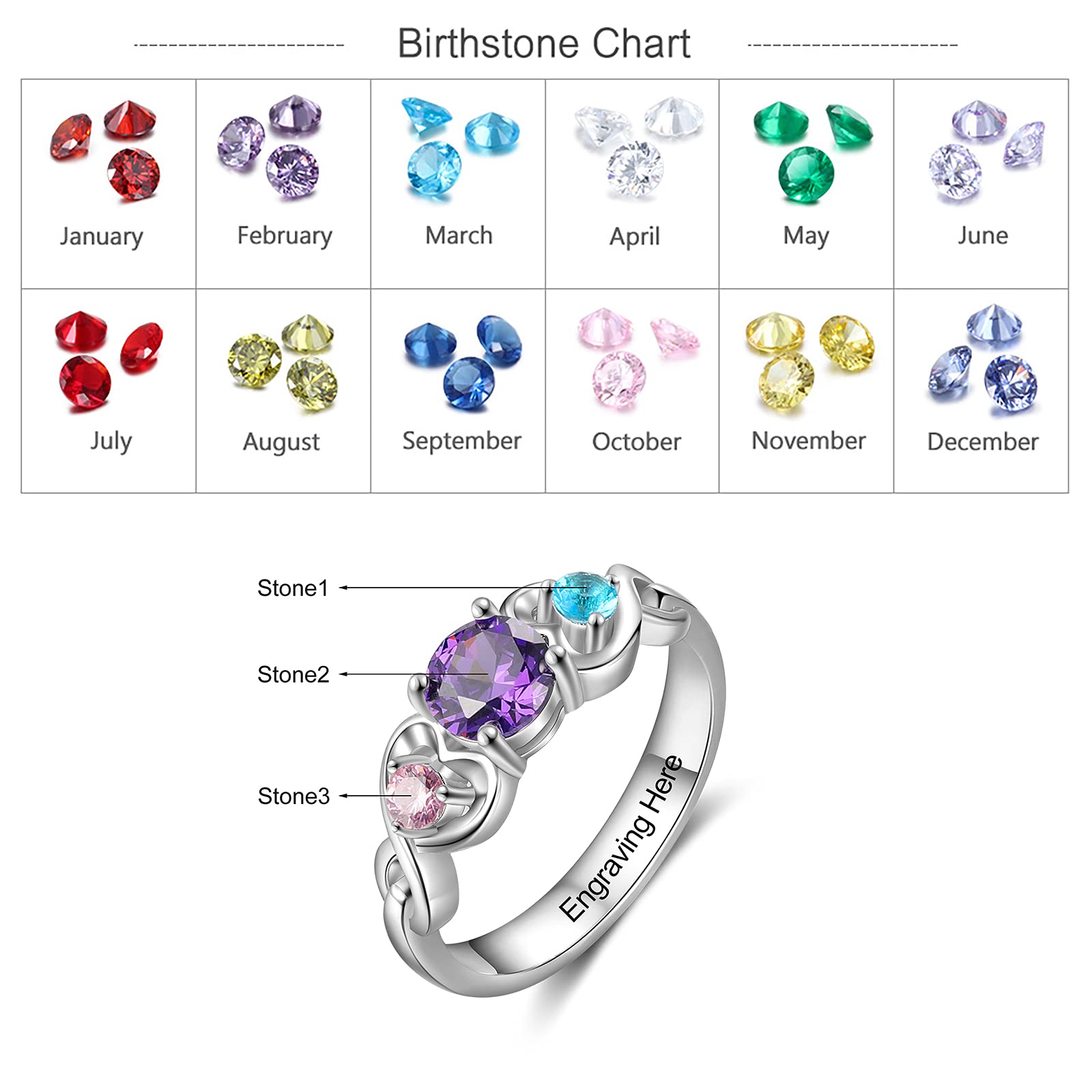 Zomodia Personalized Mother Rings with 3 Simulated Birthstones Engraved Names Anniversary Rings for Grandma Family Promise Jewelry (7)