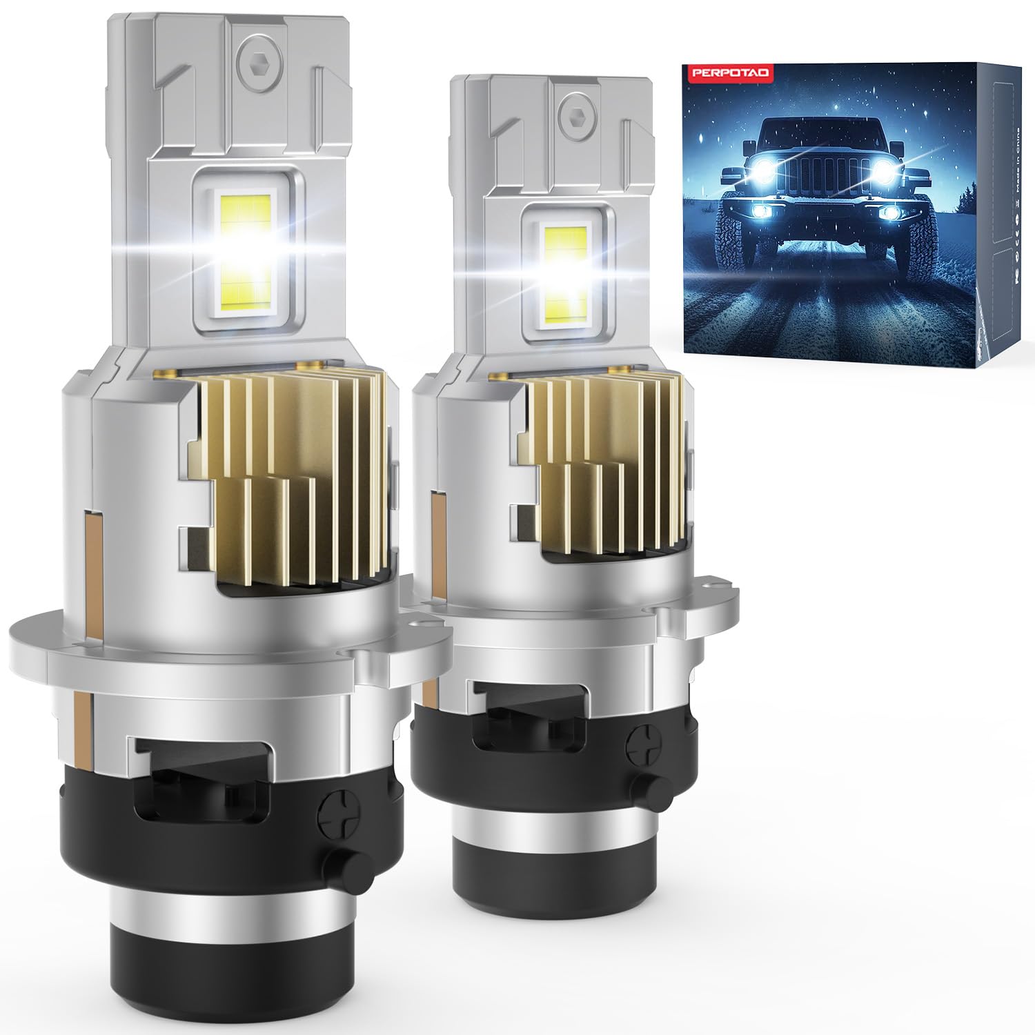 PERPOTAO Upgraded D2S Bulb, 46,000LM, 800% Brightness D2R, 6,000K White, 10x Cooling, 1:1 Xenon Size, Fast Plug, Compatible 99.99%, 2-Pack