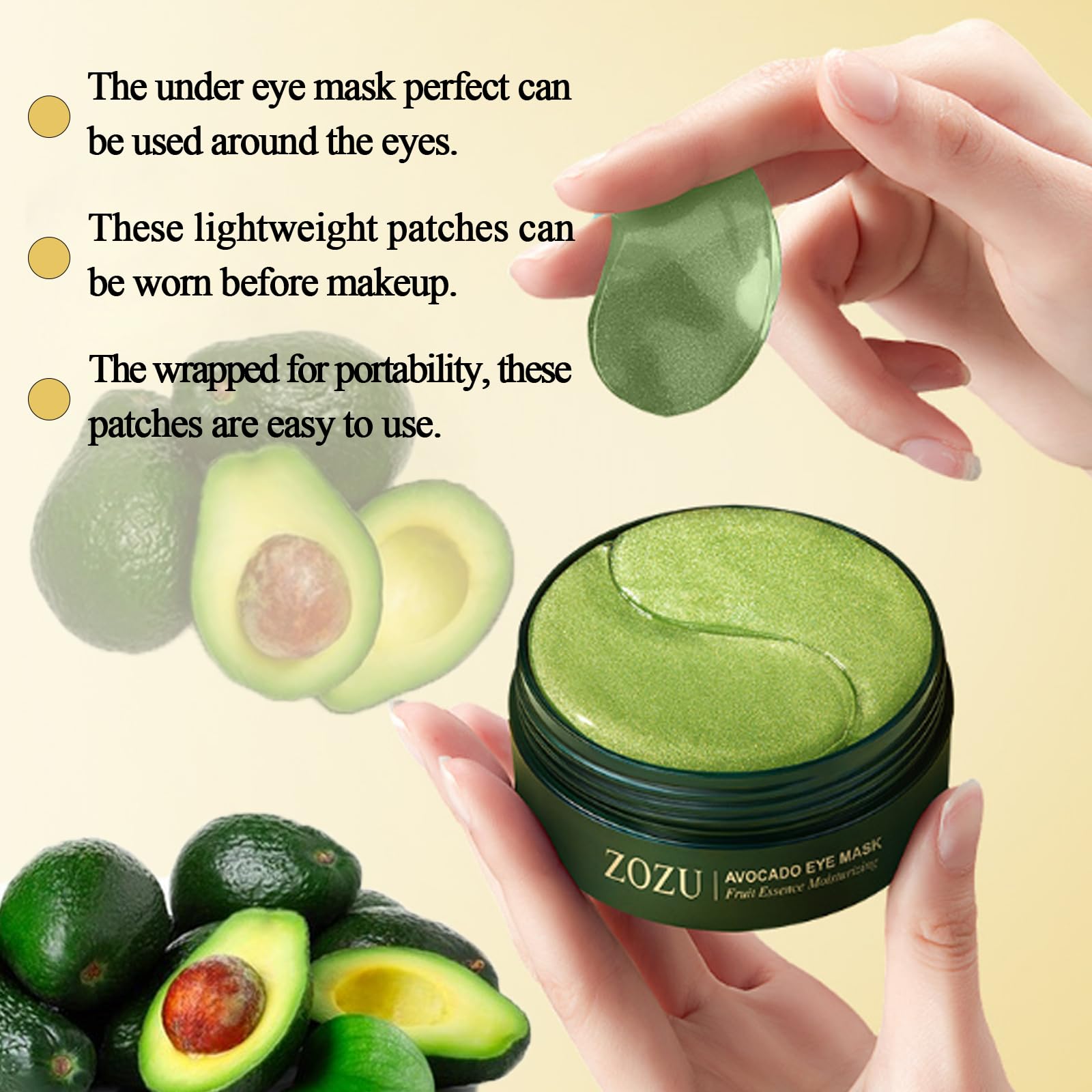 Avocado Eye Mask, Eye Patches, Avocado Moisturizing Collagen Eye Mask, Under Eye Patches, Nourishing, Naturally Hydrating Formula