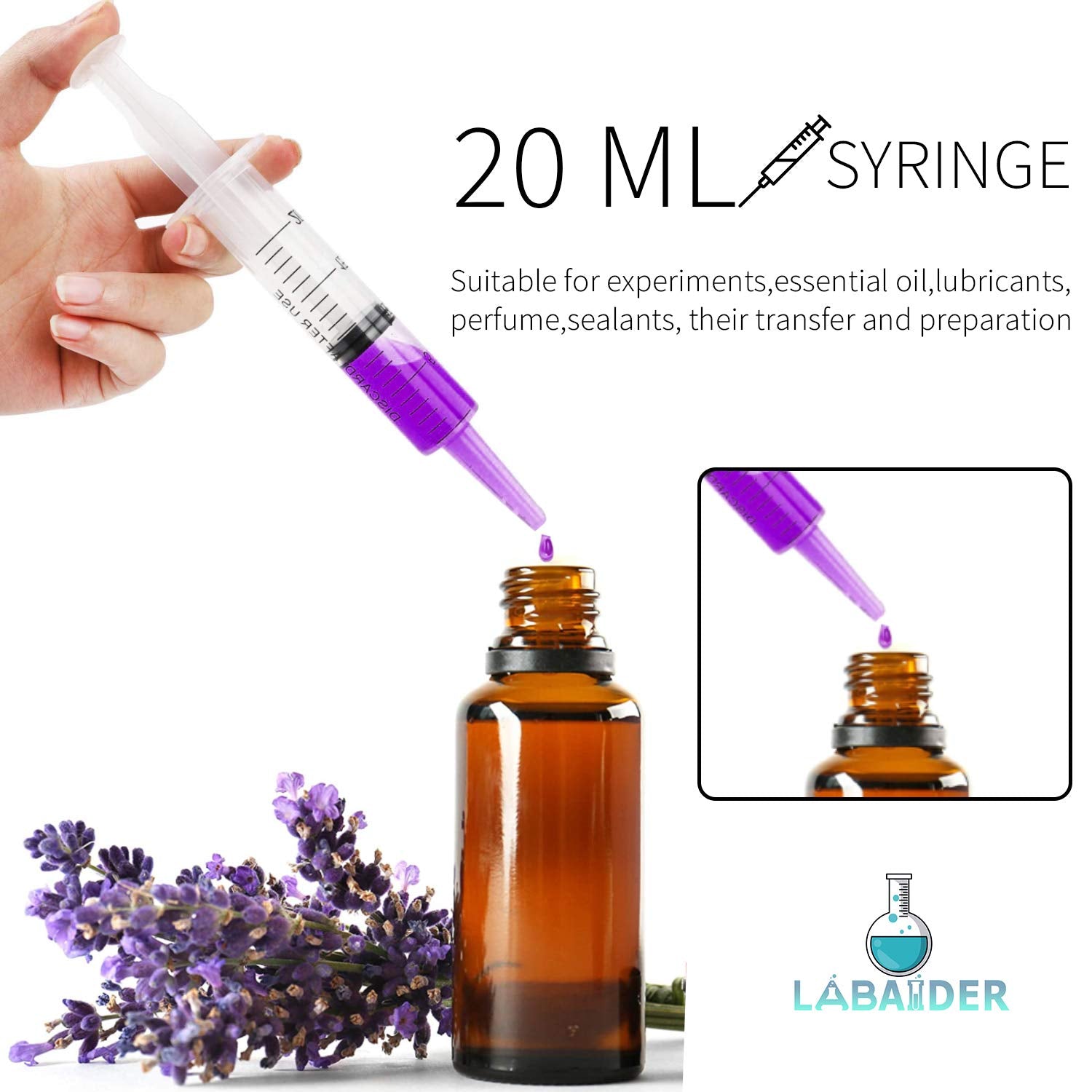 4 Pack 20mL Syringe for Liquid with Tip Cap, Individually Sterile Sealed Large Plastic Liquid Syringes with Measurement for Oral, Labs, Measuring, Feed Pets, Medical Student, Oil or Glue Applicator