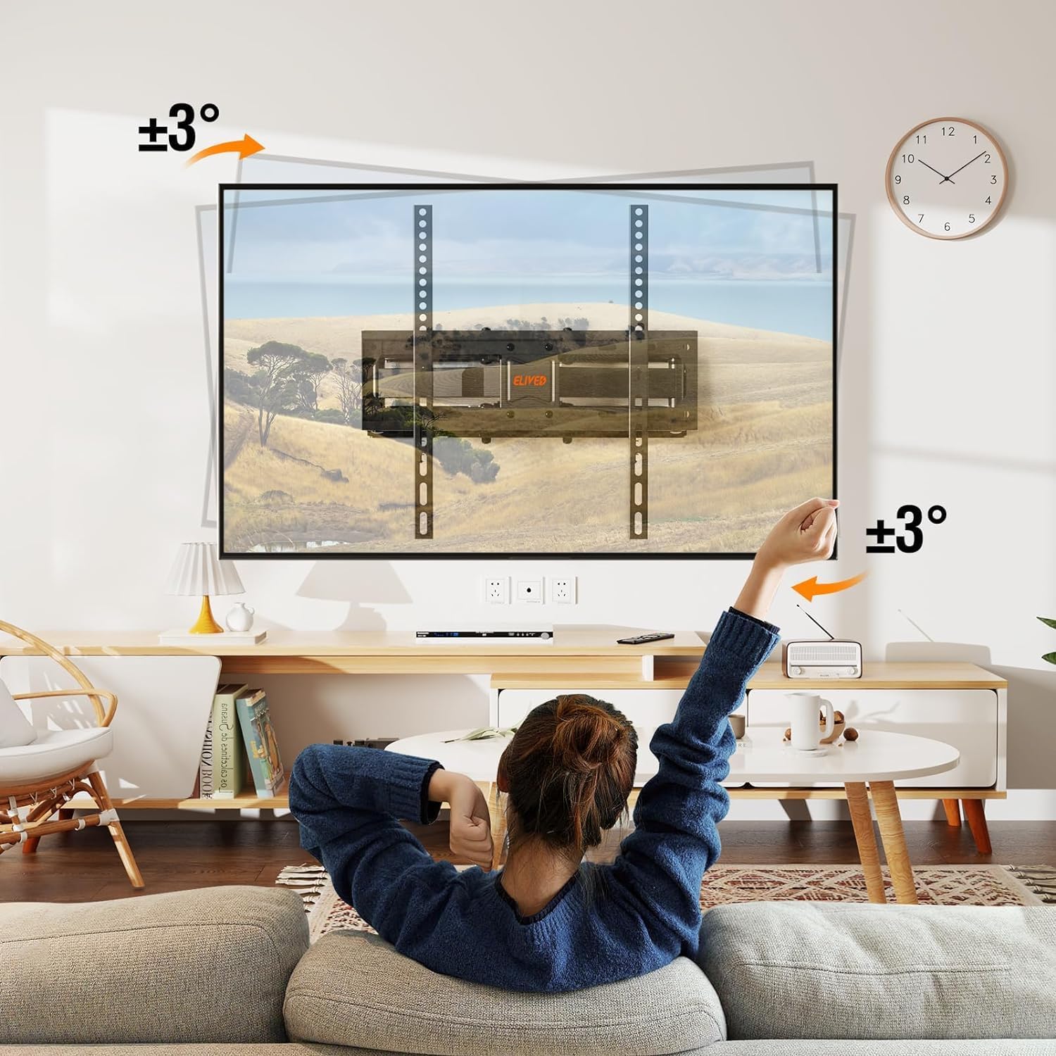 ELIVED UL Listed TV Mount for Most 26-65 Inch TVs, Full Motion TV Wall Mount Swivel and Tilt, Wall Mount TV Bracket Max VESA 400x400, Holds up to 88 lbs Fits 8” 12” 16" Wood Studs