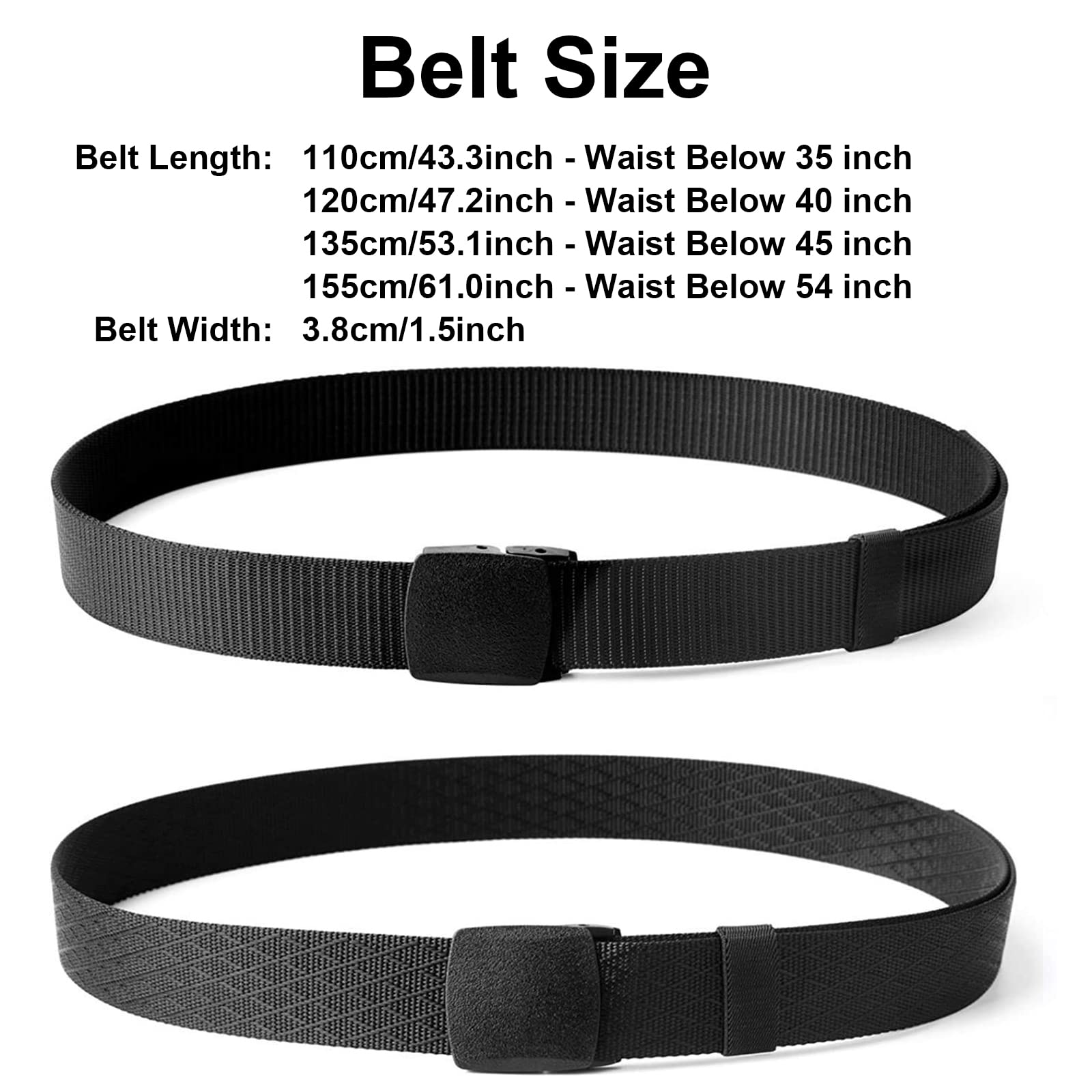 JASGOOD Nylon Military Tactical Men Belt 2 Pack Webbing Canvas Outdoor Web Belt with Plastic Buckle, C-Black+Black, Fits Pant up to 45 Inch