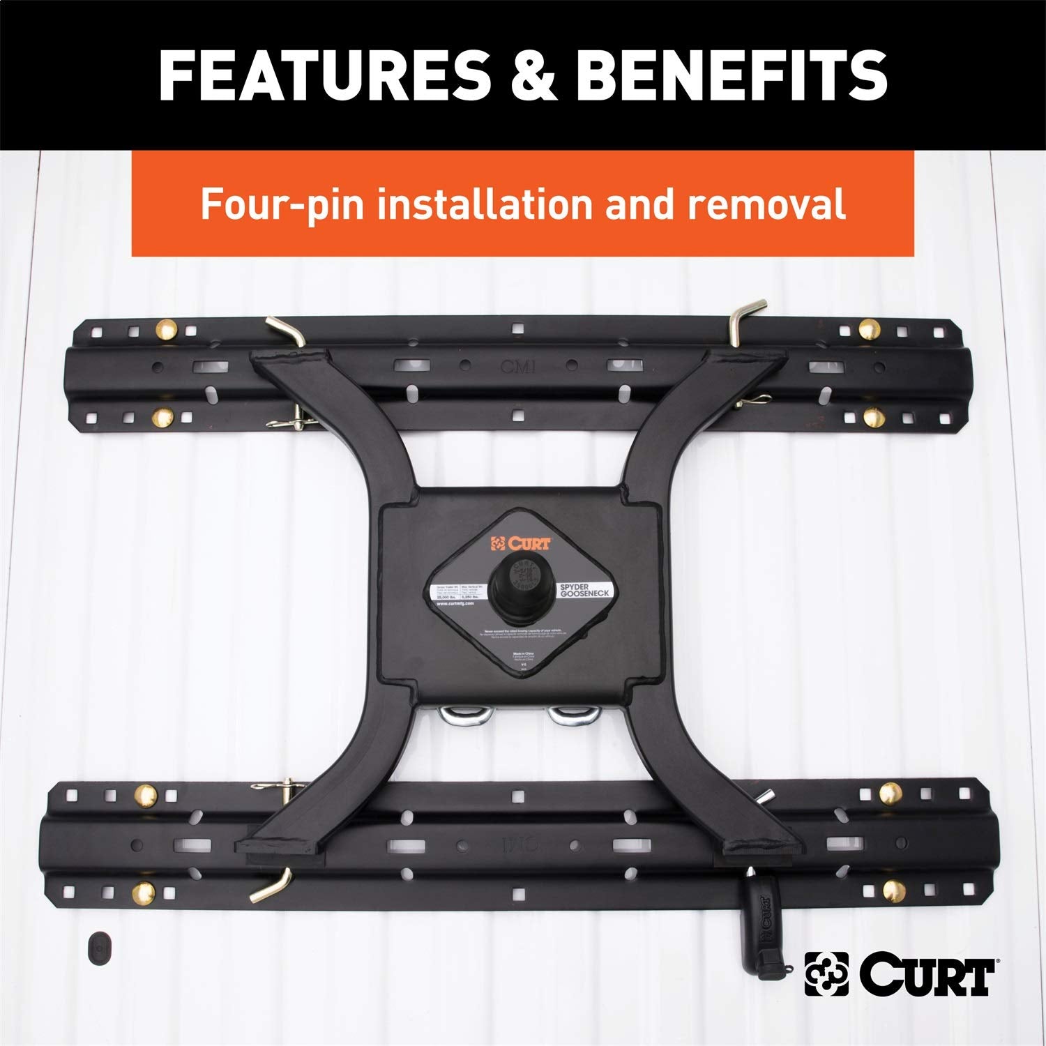 CURT 16085 Spyder 5th Wheel to Gooseneck Adapter Hitch, Fits Industry-Standard Rails, 25,000 lbs, 2-5/16-Inch Ball