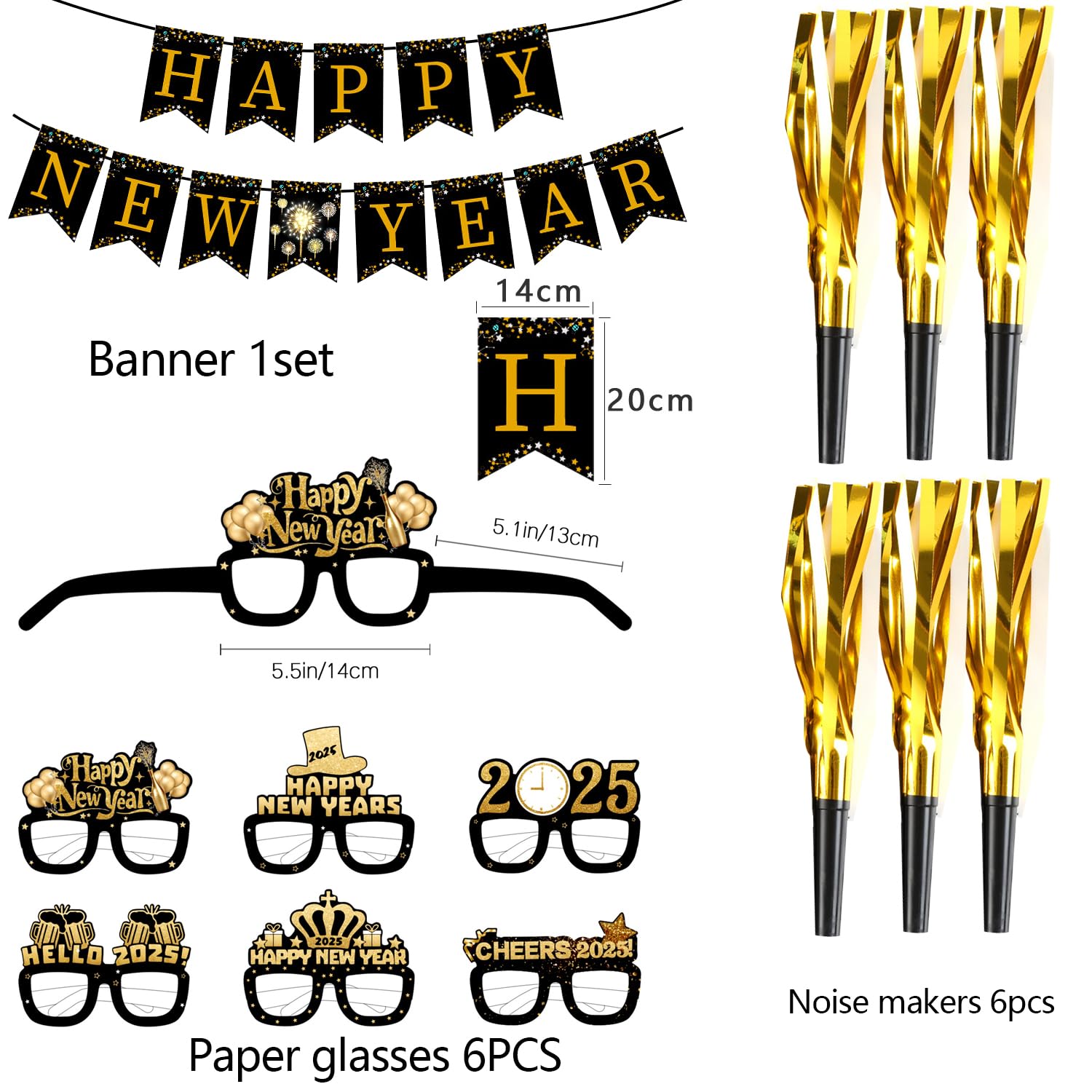 New Years Eve Party Supplies 2025 Including 2025 Foil Balloons,Happy New Year Banner, Balloons Set, Hat and Party Glasses for 2025 Happy New Year Decoration