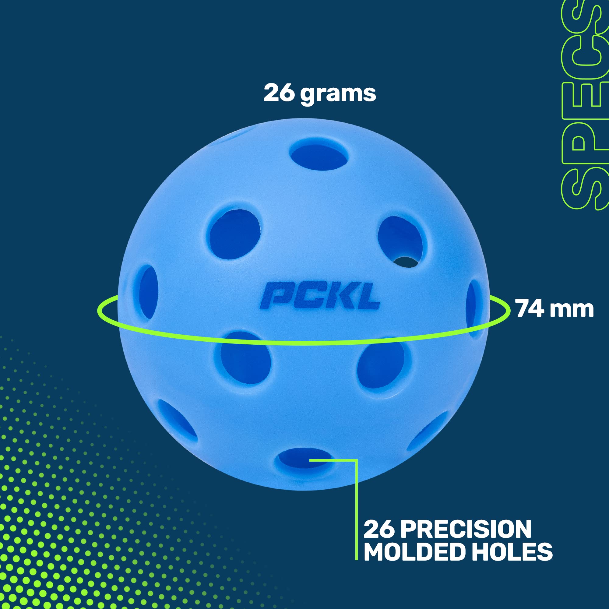 PCKL Optic Speed Pickleball Balls | Indoor & Outdoor | 4 Pack of Balls | Built to USAPA Specifications (Indoor Ice Blue)