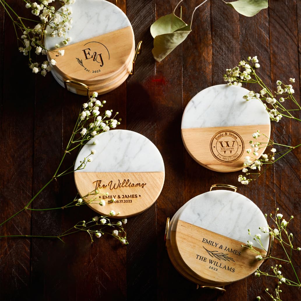 Personalized Coasters, Wedding Gift for couple, Custom Anniversary Gifts, Custom Bar Coasters for Drinks with Monogram Engraved, Great Newlywed Christmas Gift