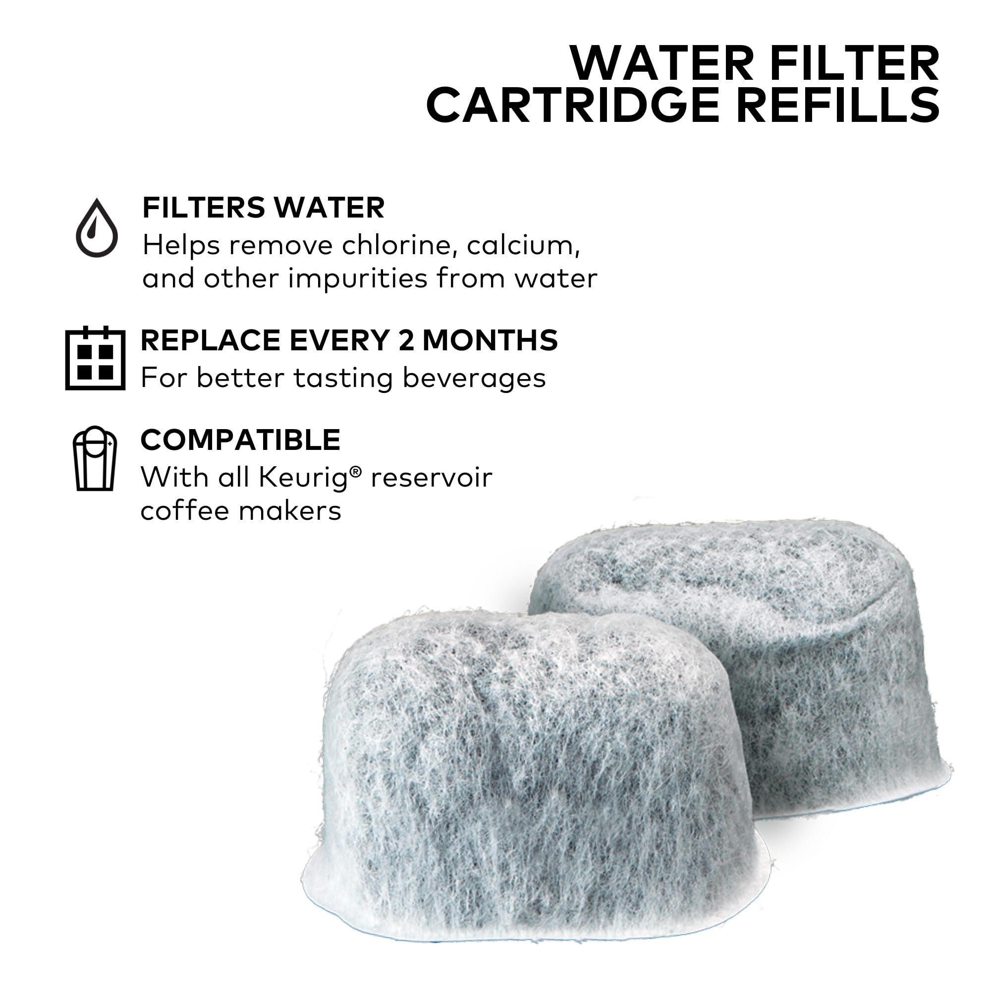 Keurig Water Filter Refill Cartridges, Replacement Water Filter Cartridges, Compatible with 2.0 K-Cup Pod Coffee Makers, 6 Count