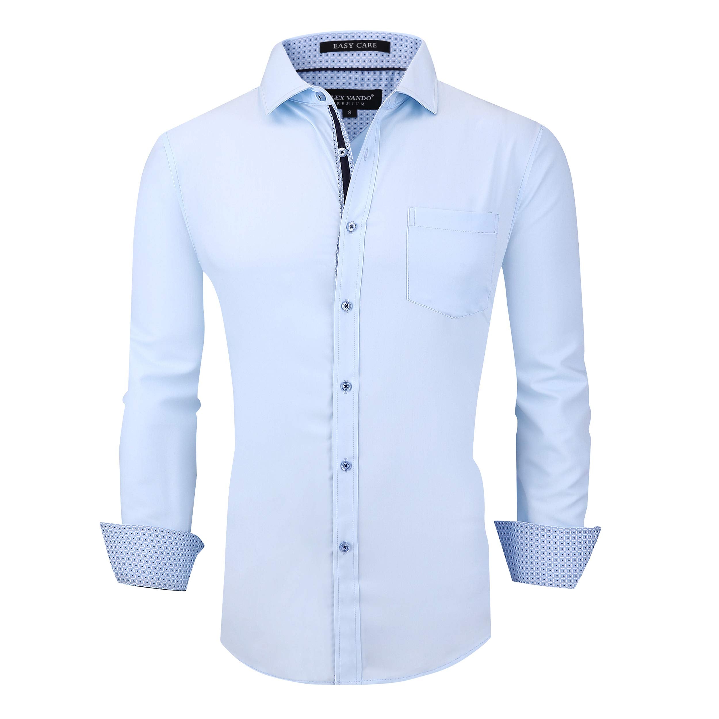 Alex Vando Mens Dress Shirts Wrinkle Free Regular Fit Stretch Rayon Button Down Shirt,Blue,L