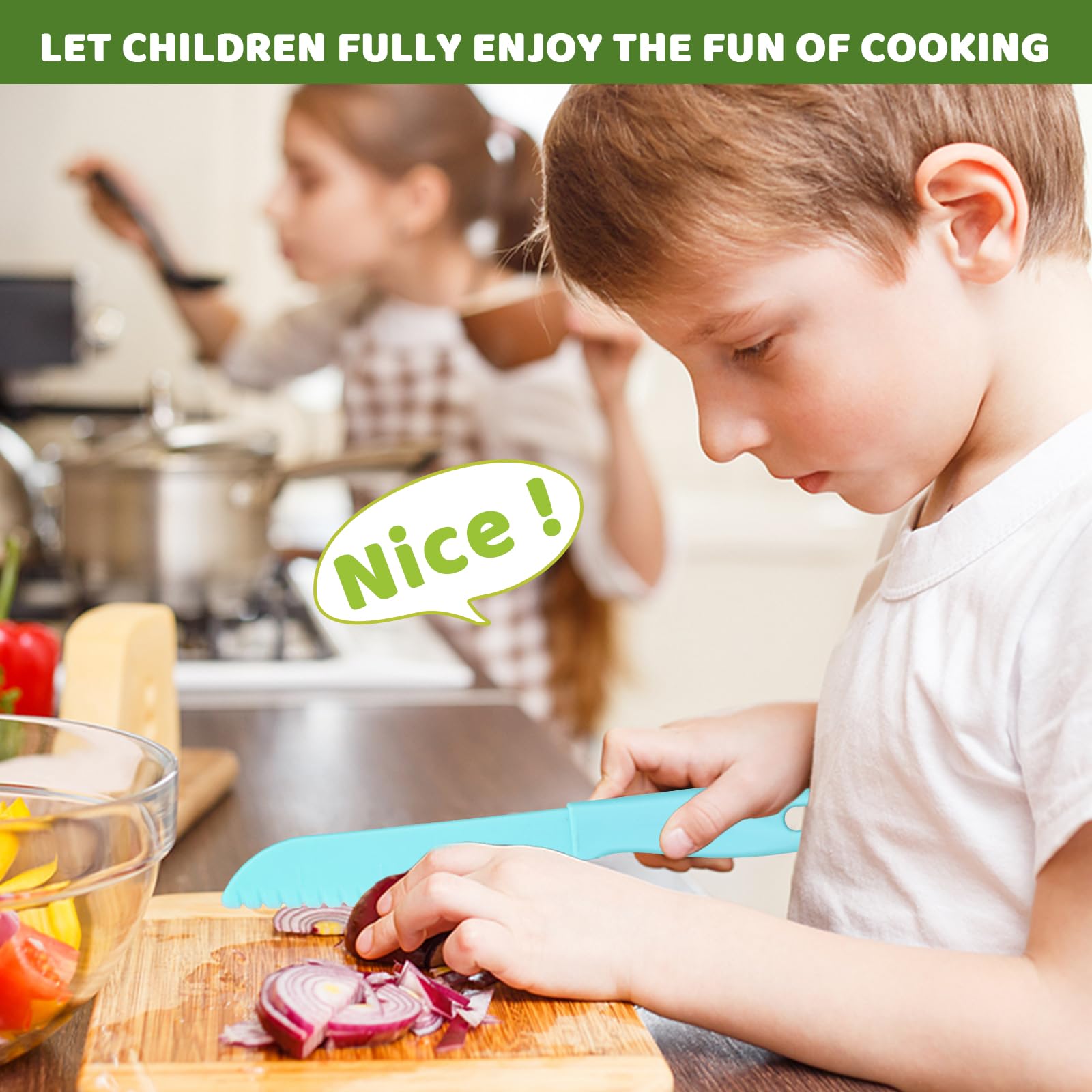 TinyHalo 11 Pcs Wooden Kids Kitchen Knife, Kids Knife Set with Cutting Board Fruit Vegetable Crinkle Cutters Serrated Edges Plastic Toddler Knifes for Real Cooking Kid Safe Knives…