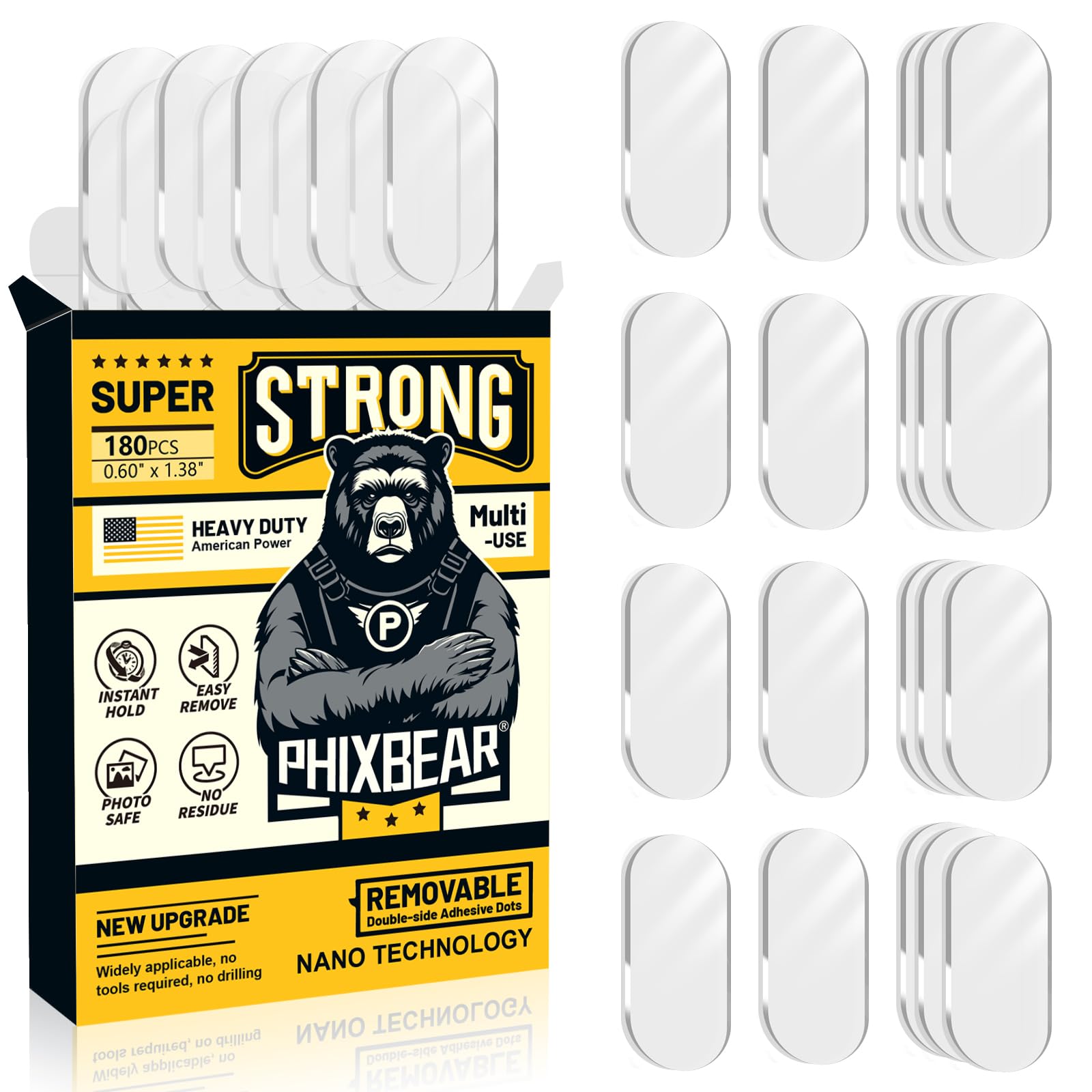 PHIXBEAR Extra Large Mounting Putty No Residue, Strong Double Sided Glue Adhesive Dots Clear Museum Sticky Tack, Picture Hanging Strips Fixed Posters Decor Craft, 0.6 x 1.38 in (180 Pcs)