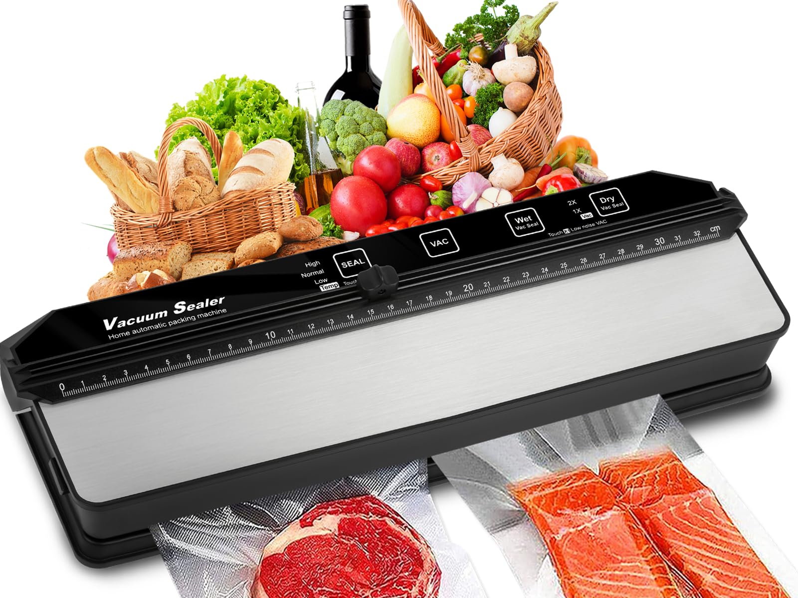 Vacuum Sealer Portable Food Saver: Easy of Use Automatic Suction Power Seal Machine - Compact Dry Moist Foods Preservation Sealing Packing System with Cutter & 15 Vacuum Seal Bags