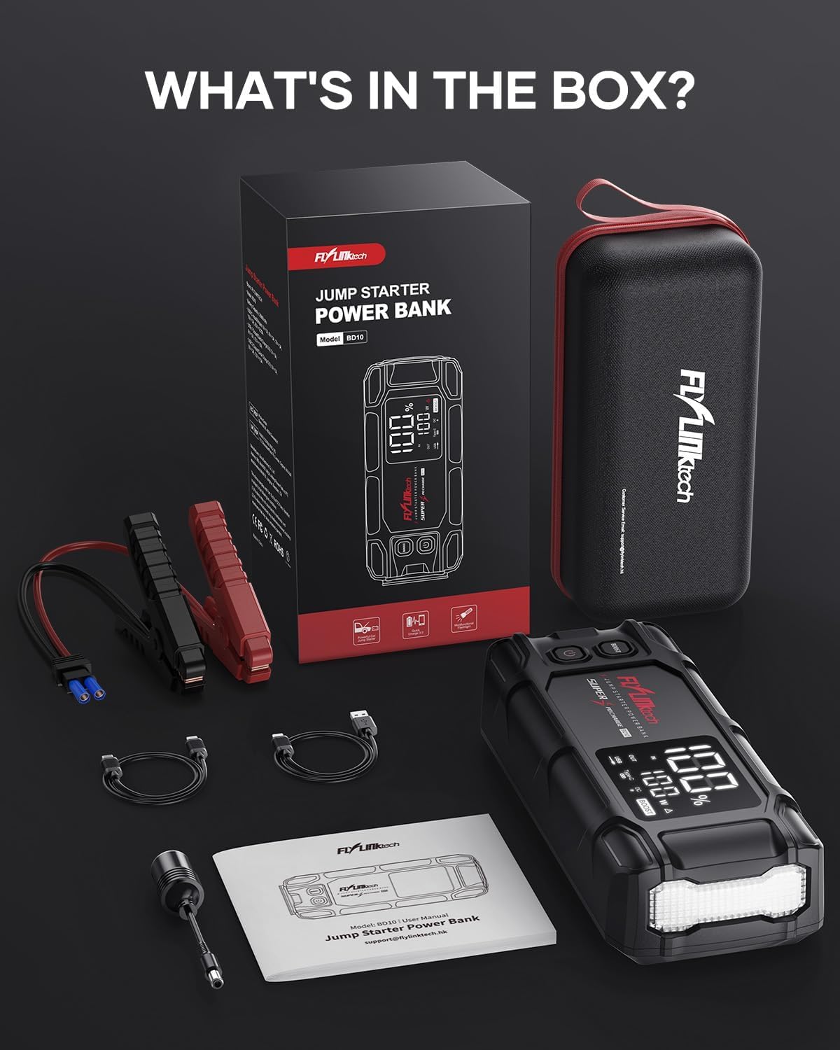 FLYLINKTECH Car Battery Jump Starter, 6000A Peak 26800mAh Jump Start Battery Pack(for All Gas or up to 12L Diesel),12V Jump Box with PD45W Fast Charging and LED Light